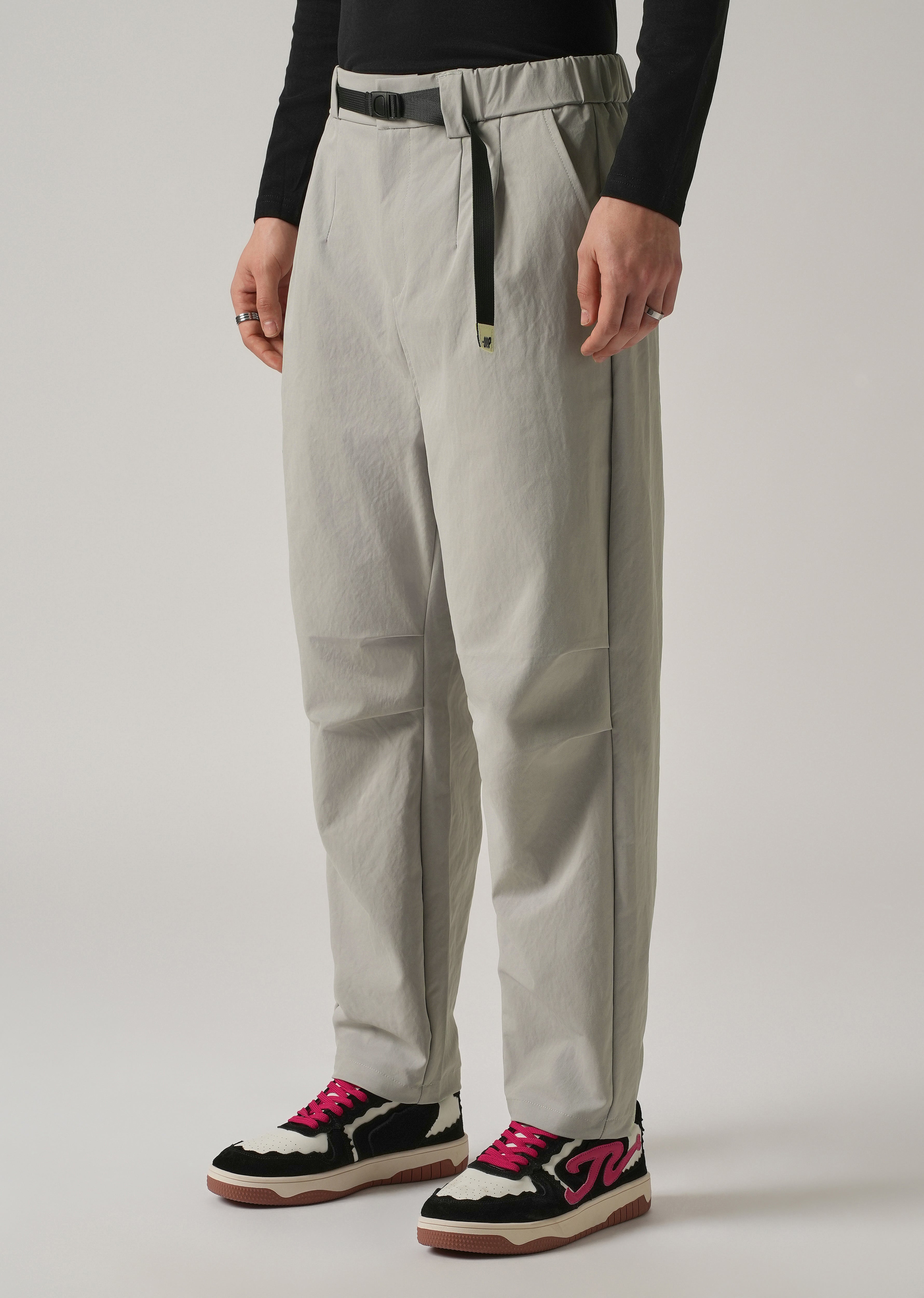 Grey Twill Belt Relaxed Fit Pant