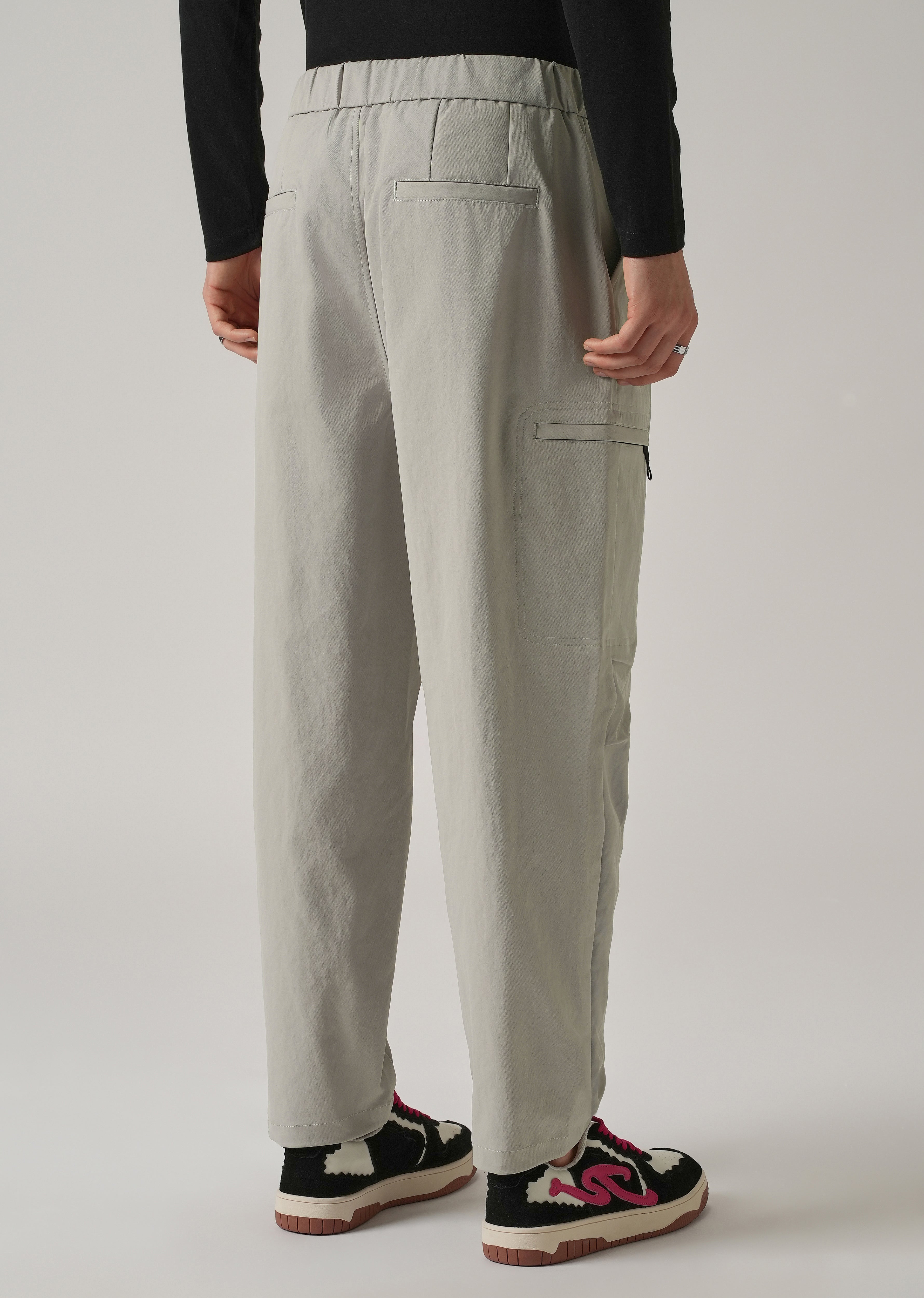 Grey Twill Belt Relaxed Fit Pant