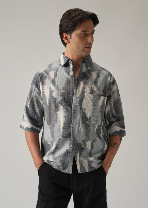 Grey Boxy Fit Abstract Printed Shirt