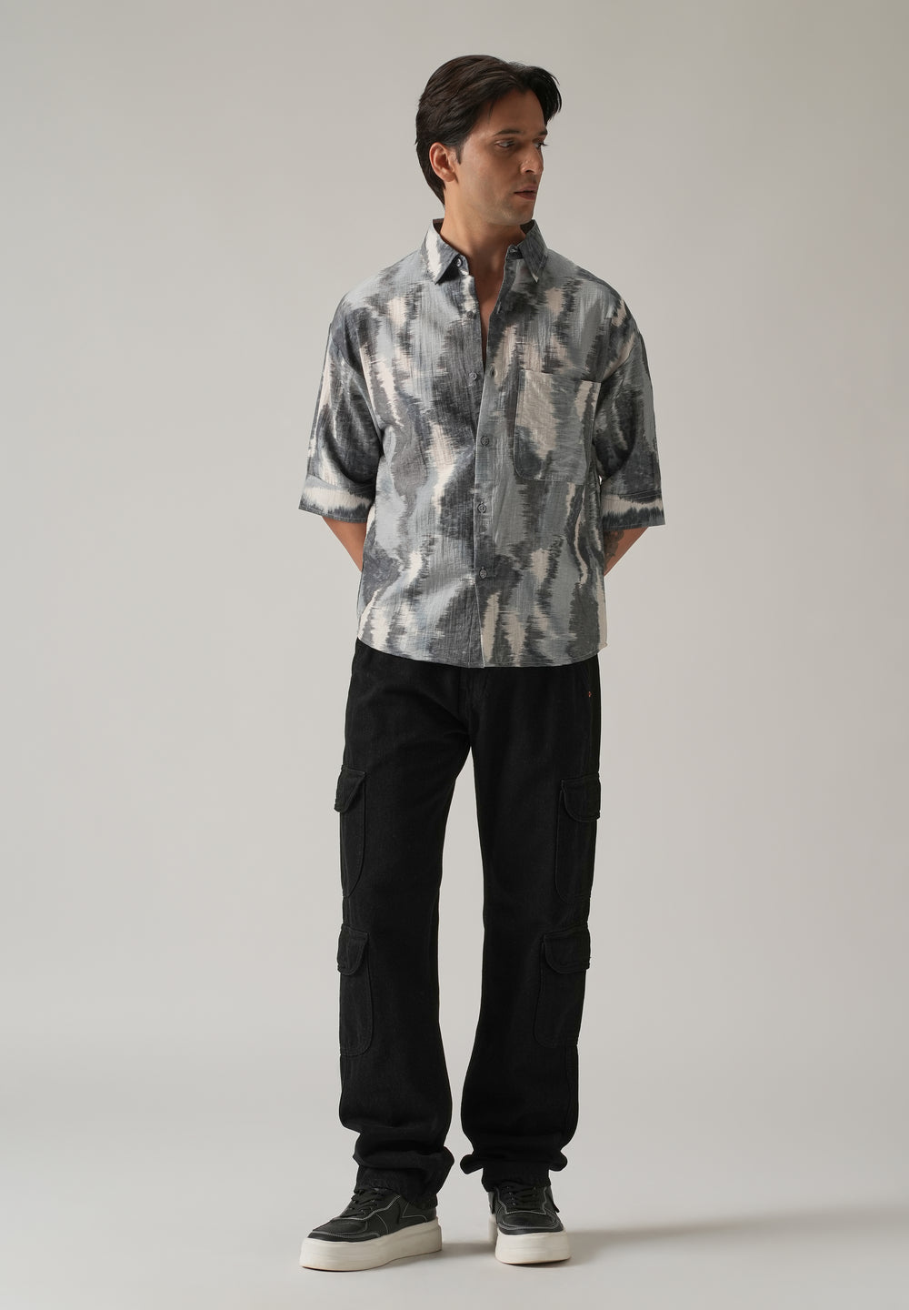 Grey Boxy Fit Abstract Printed Shirt