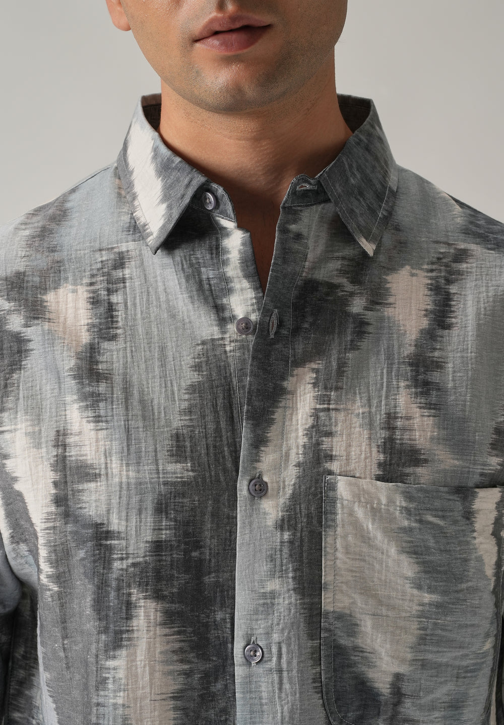 Grey Boxy Fit Abstract Printed Shirt