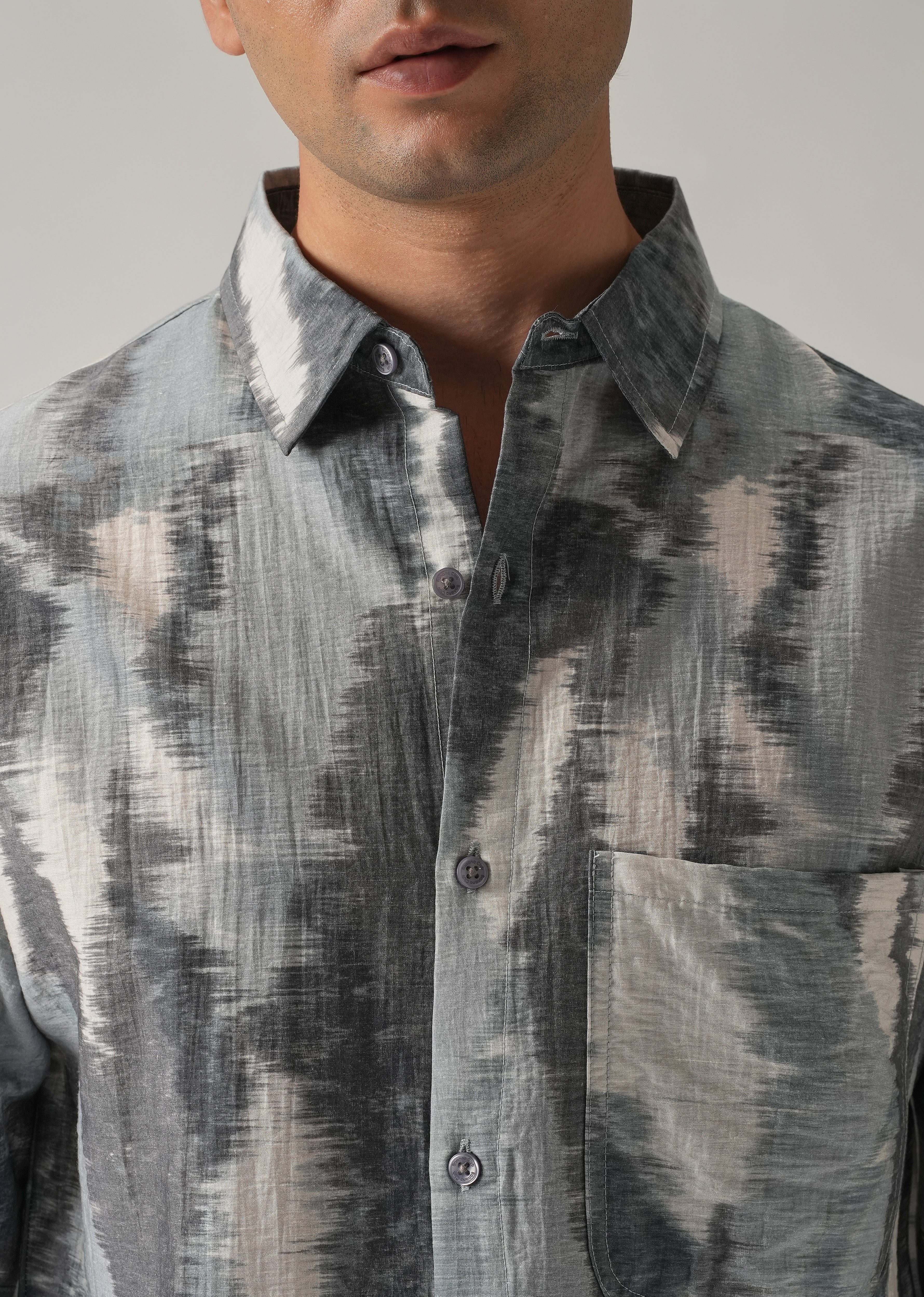 Grey Boxy Fit Abstract Printed Shirt