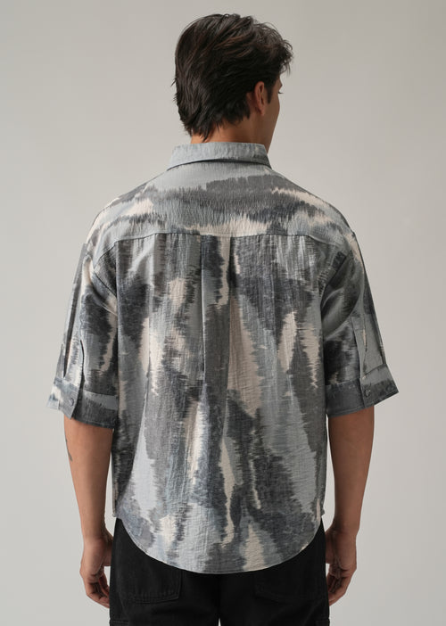 Grey Boxy Fit Abstract Printed Shirt