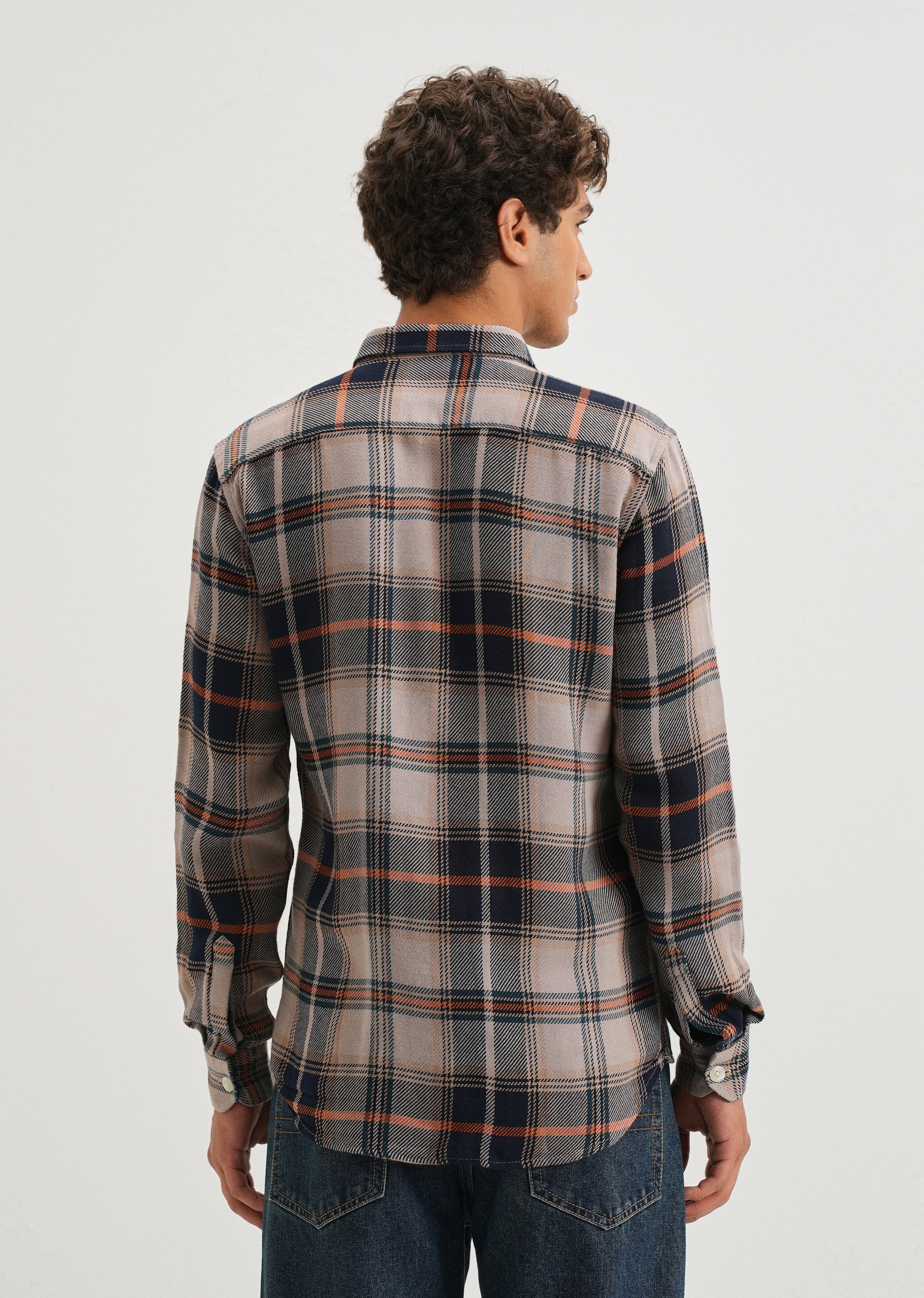 Grey Brushed Cotton Check Shirt