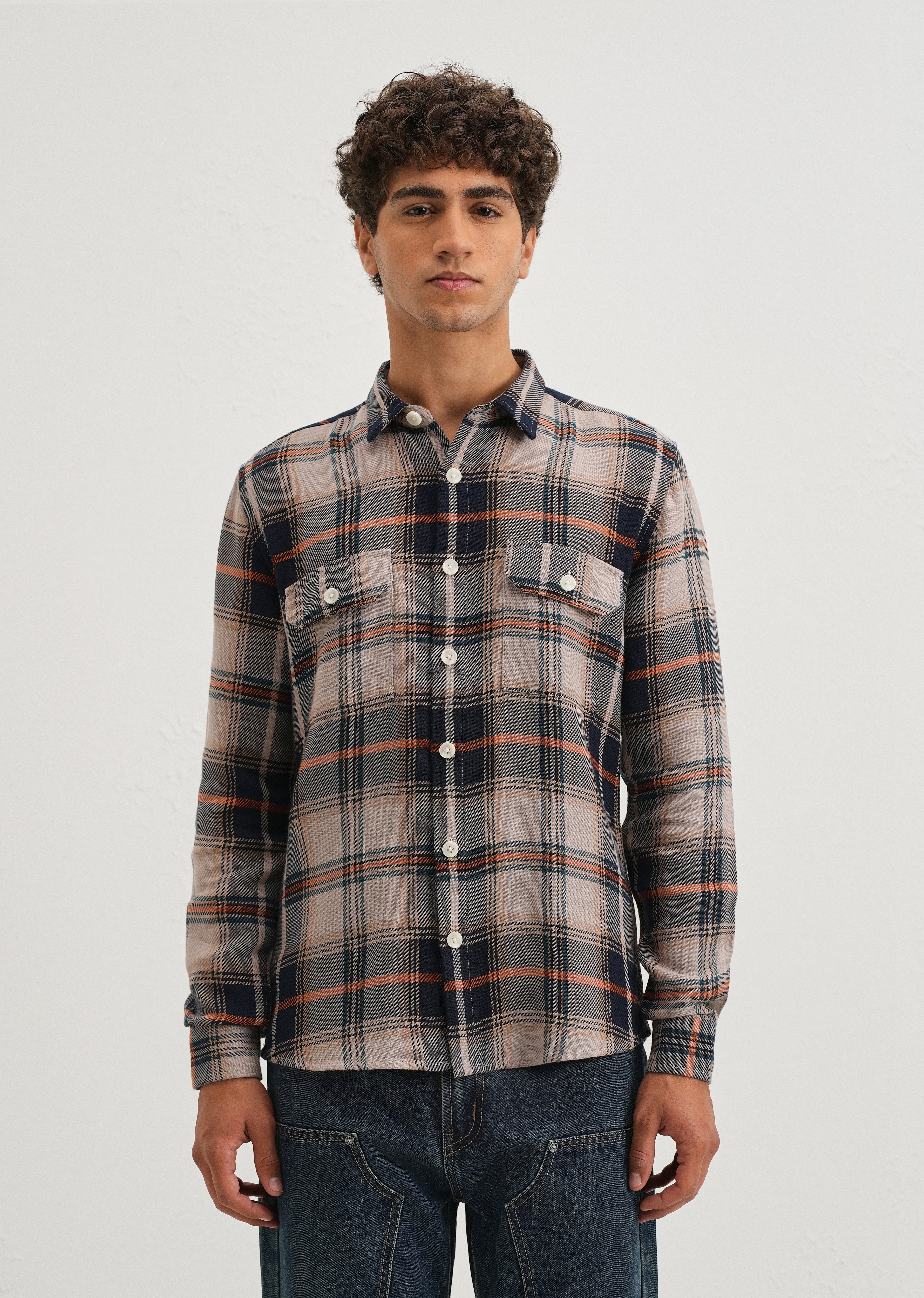 Grey Brushed Cotton Check Shirt