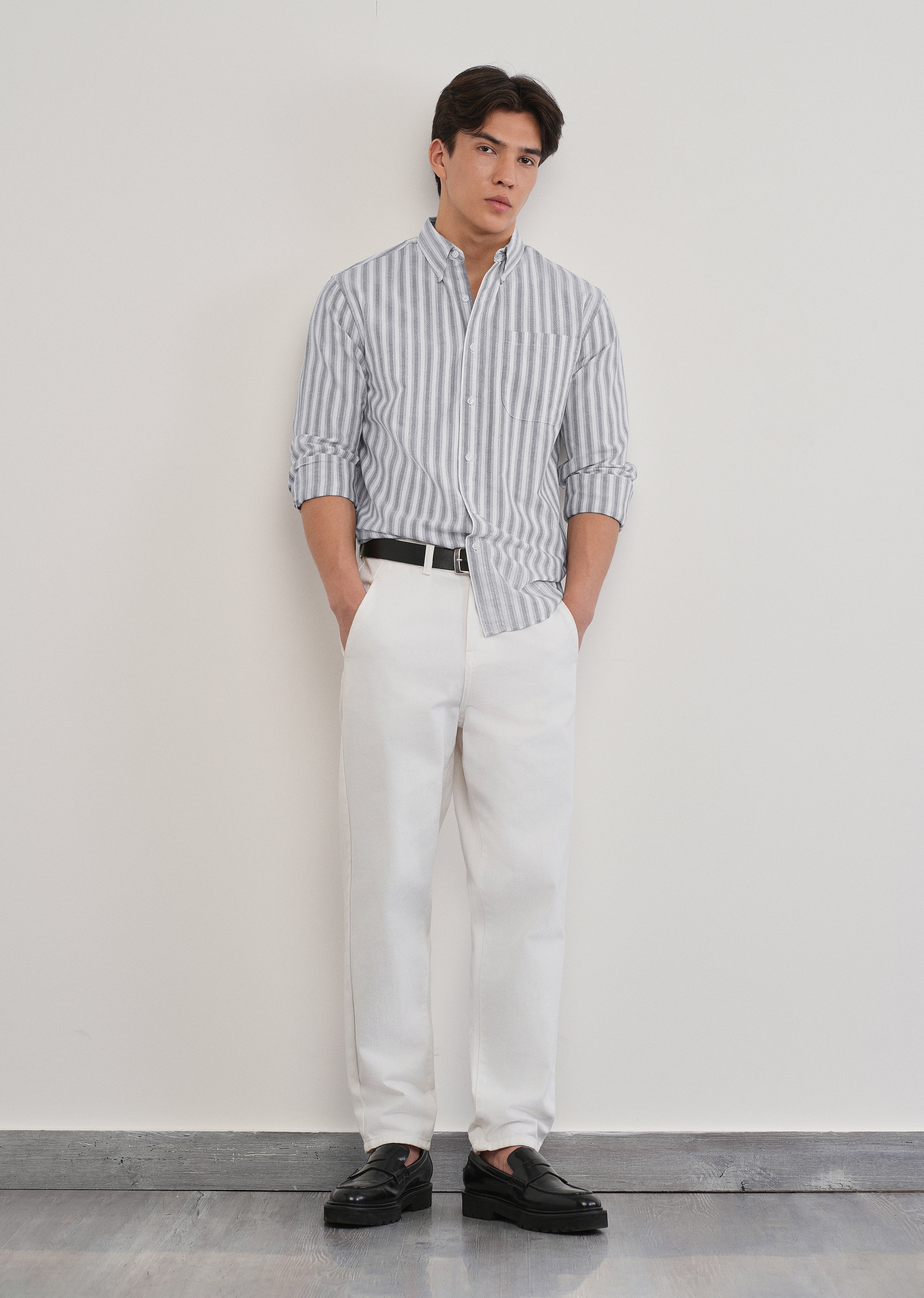 Grey Classic Cotton Stripe Shirt