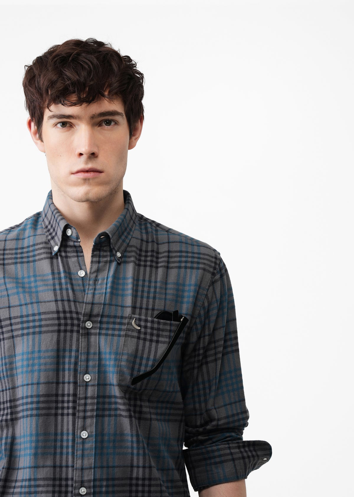 Grey Cotton Plaid Check Shirt