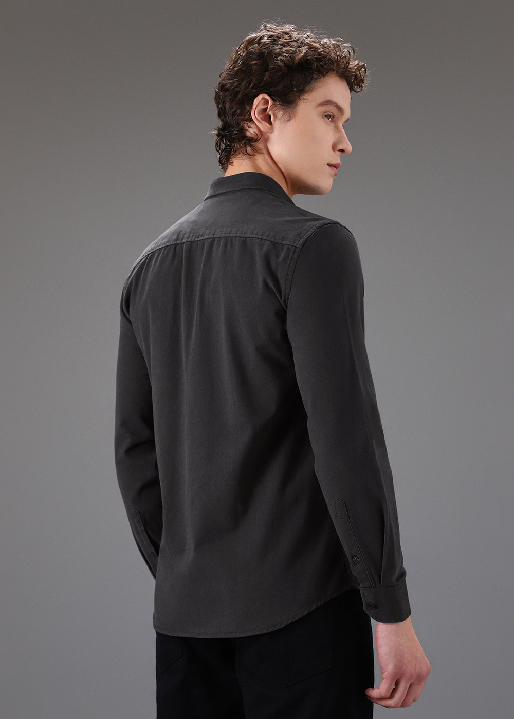 Grey Cotton Single Pocket Shirt