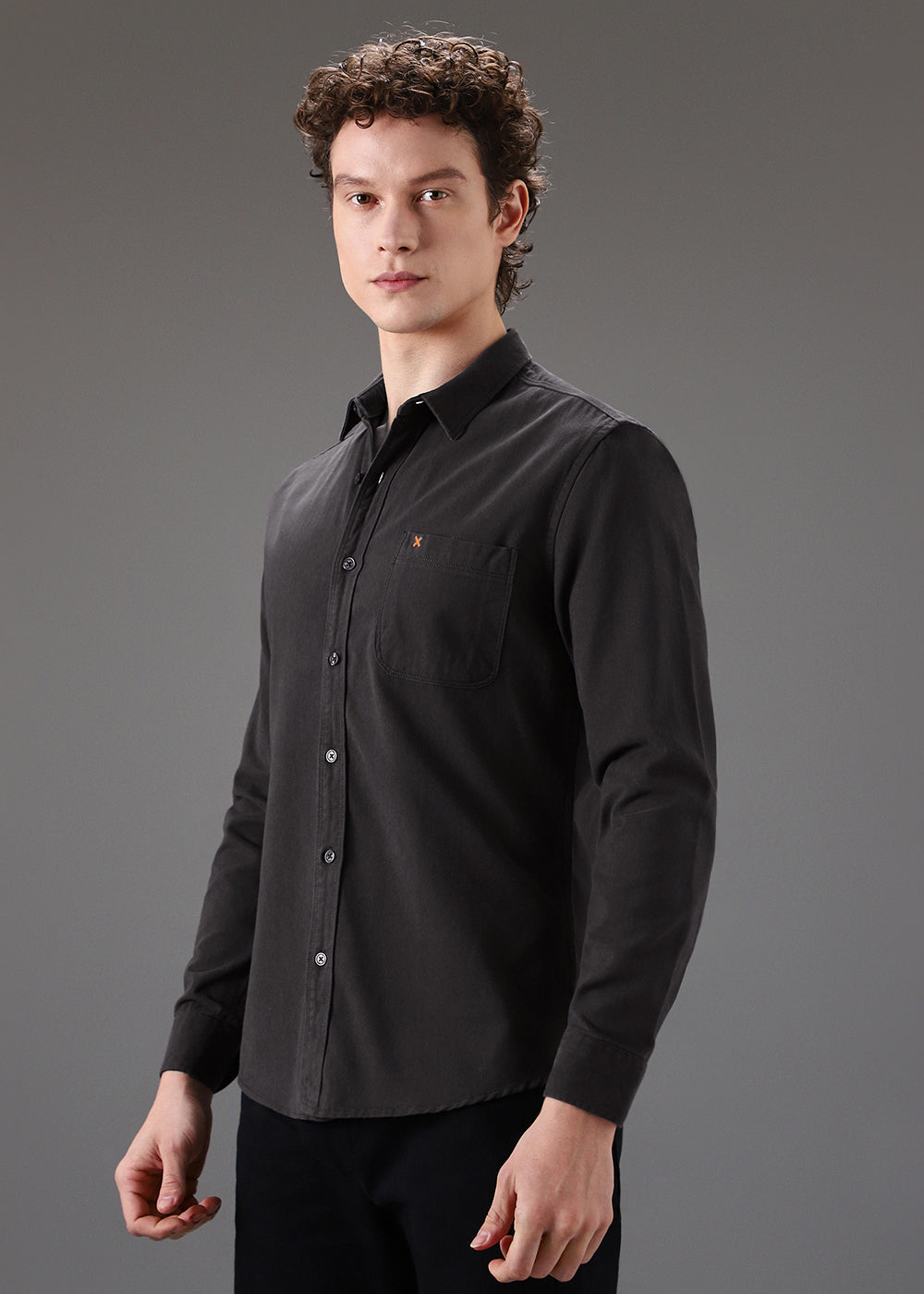 Grey Cotton Single Pocket Shirt