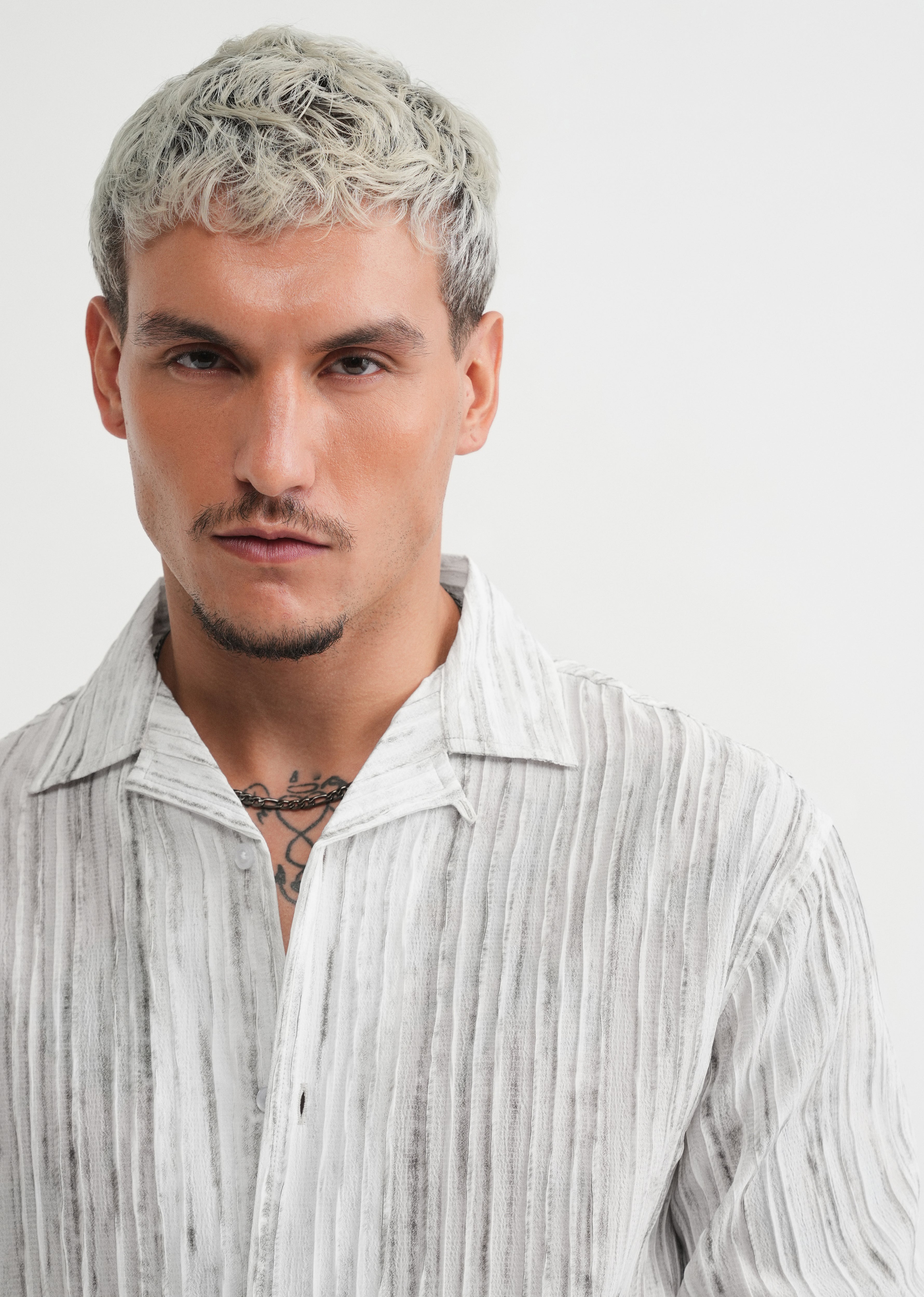 Grey Crinkle Textured Printed Shirt