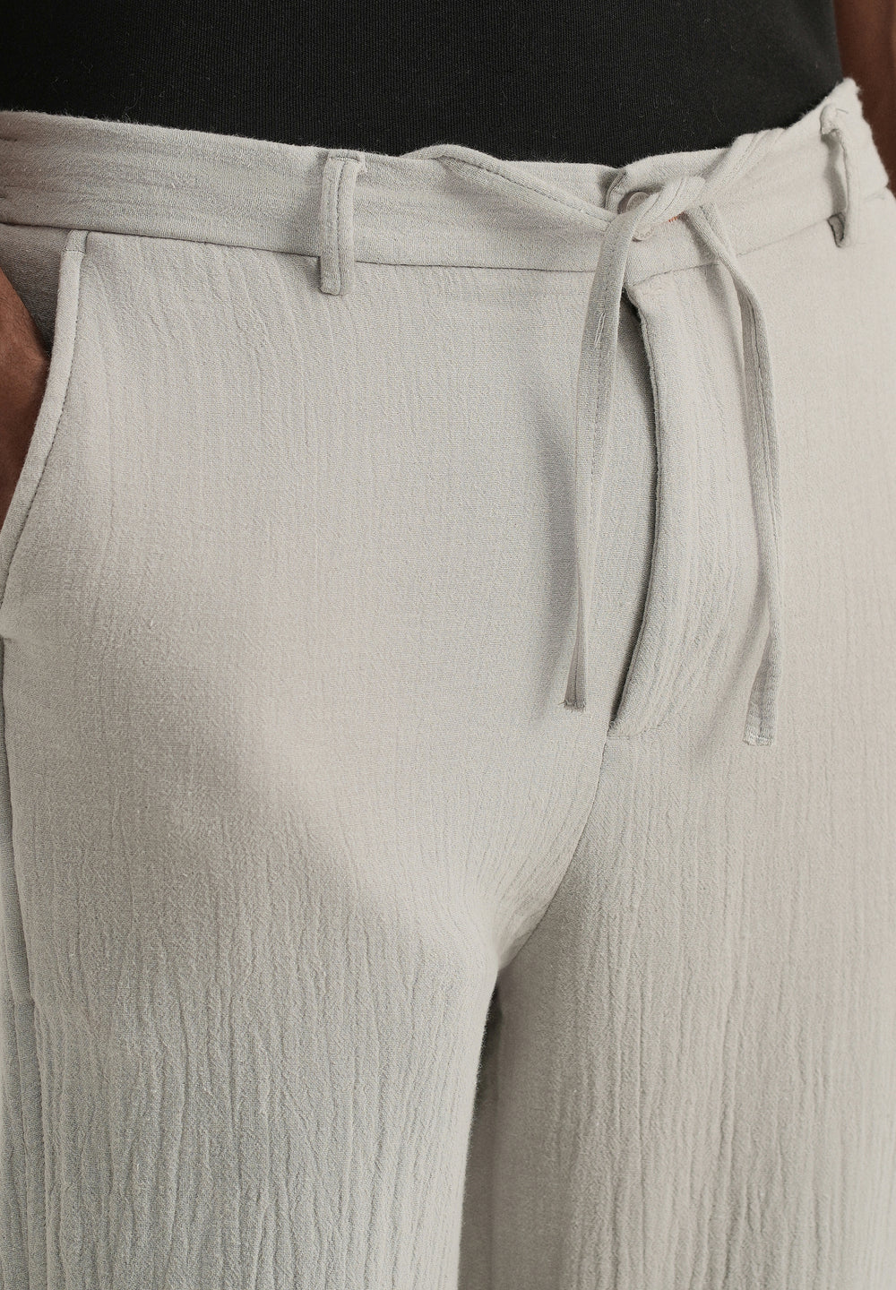 Grey Crinkled Cotton Trouser