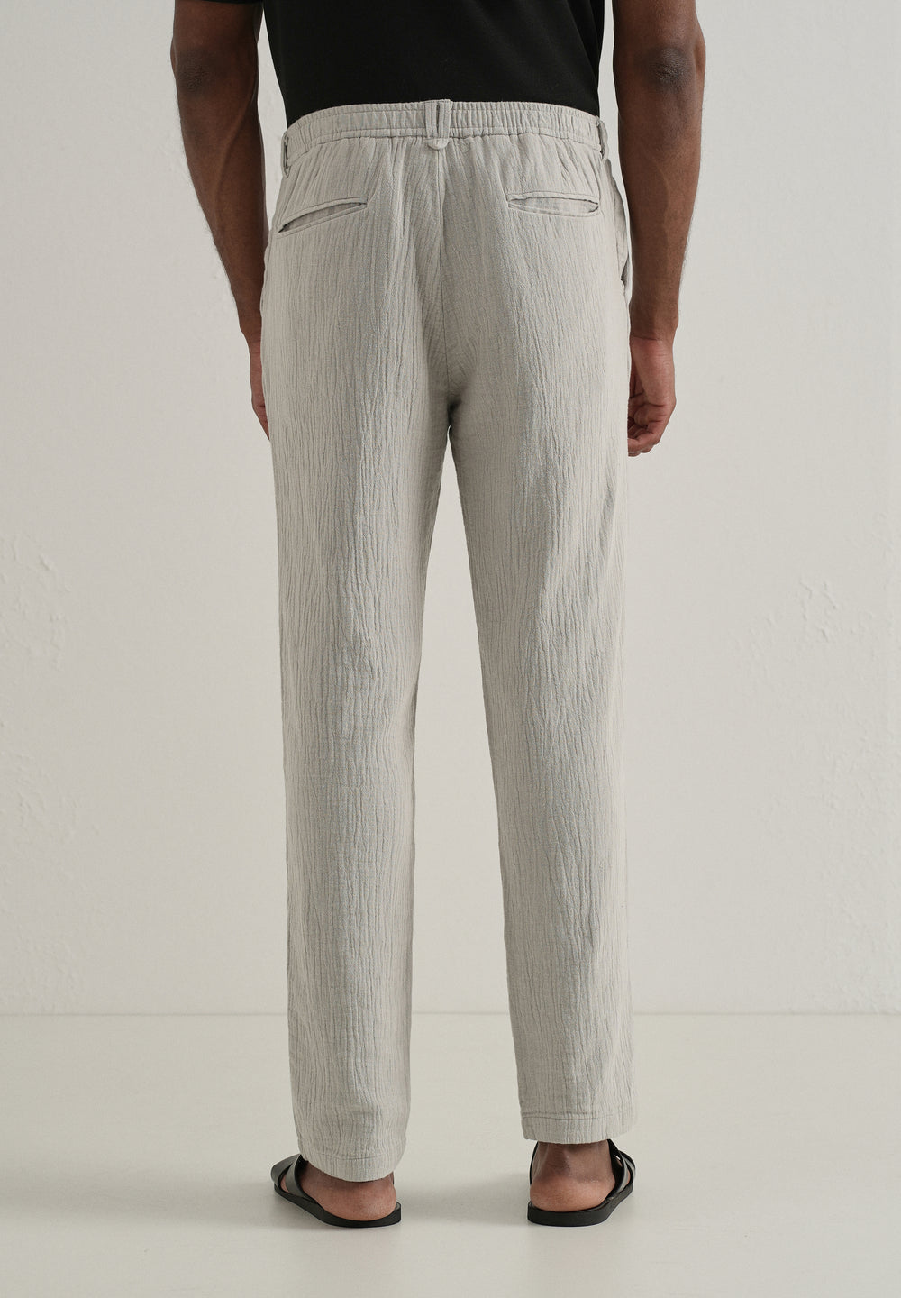 Grey Crinkled Cotton Trouser