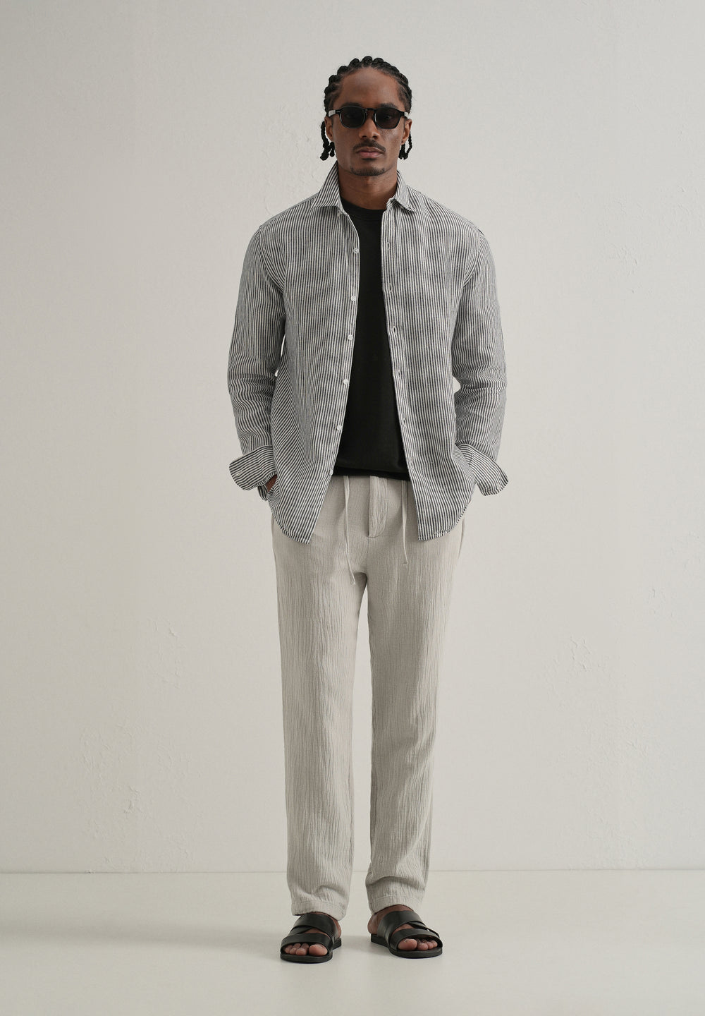 Grey Crinkled Cotton Trouser