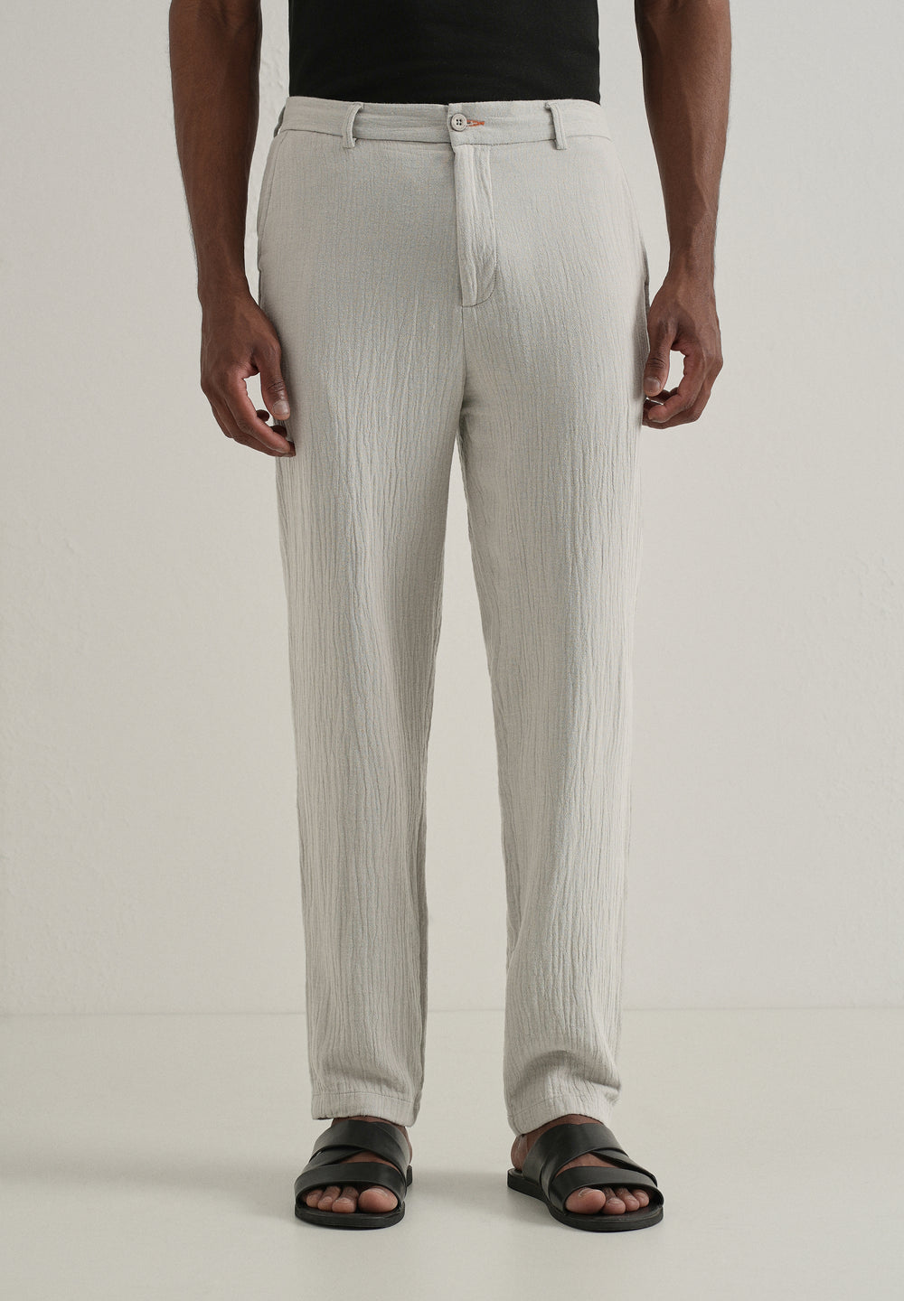 Grey Crinkled Cotton Trouser
