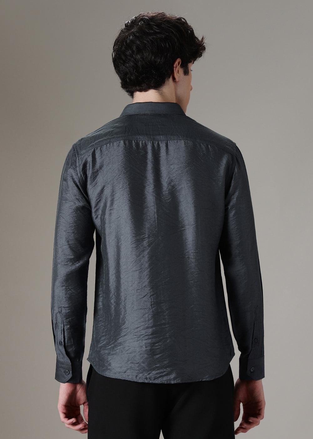 Grey Crushed Satin Shirt