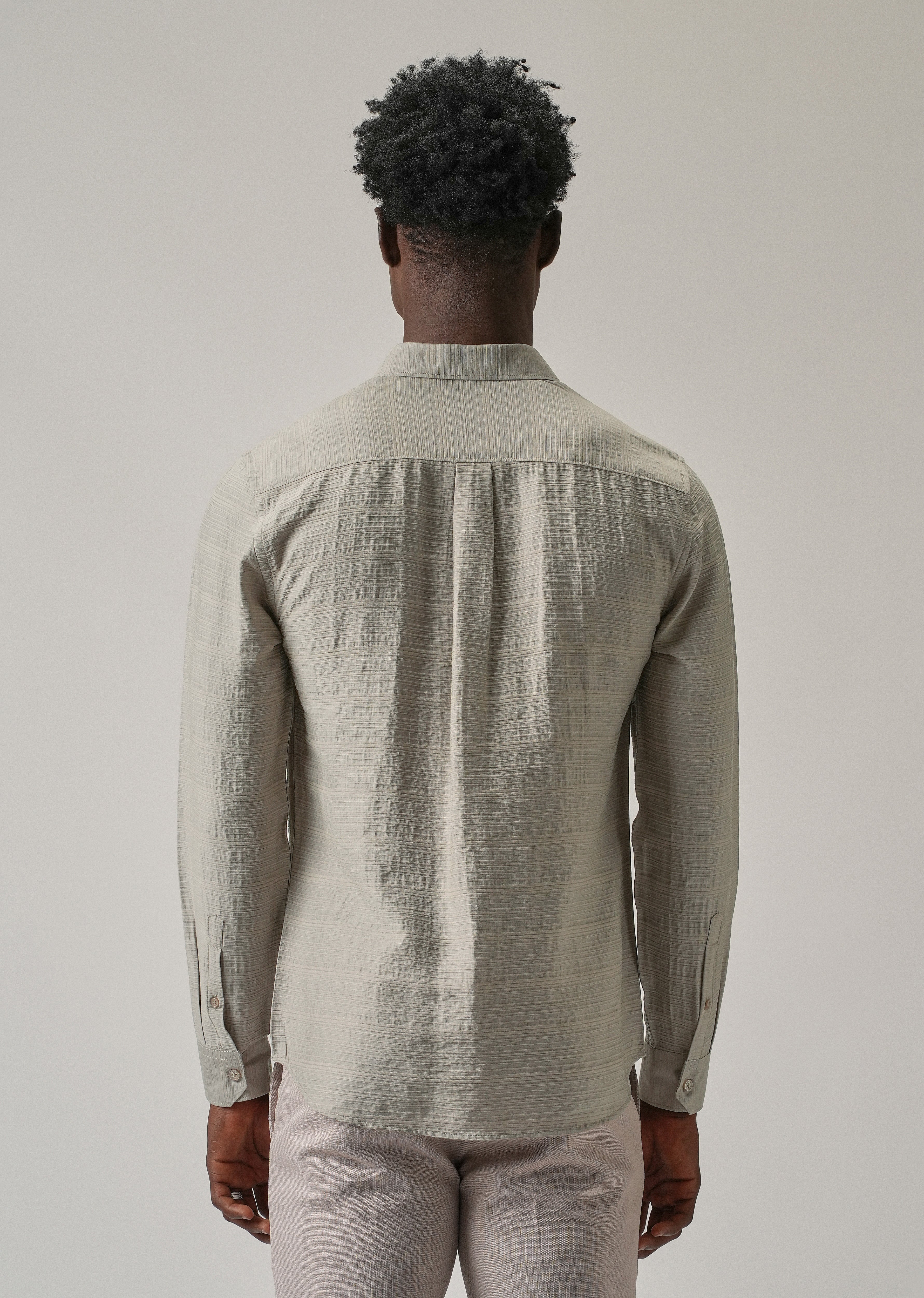 Grey Crushed Self Stripe Shirt