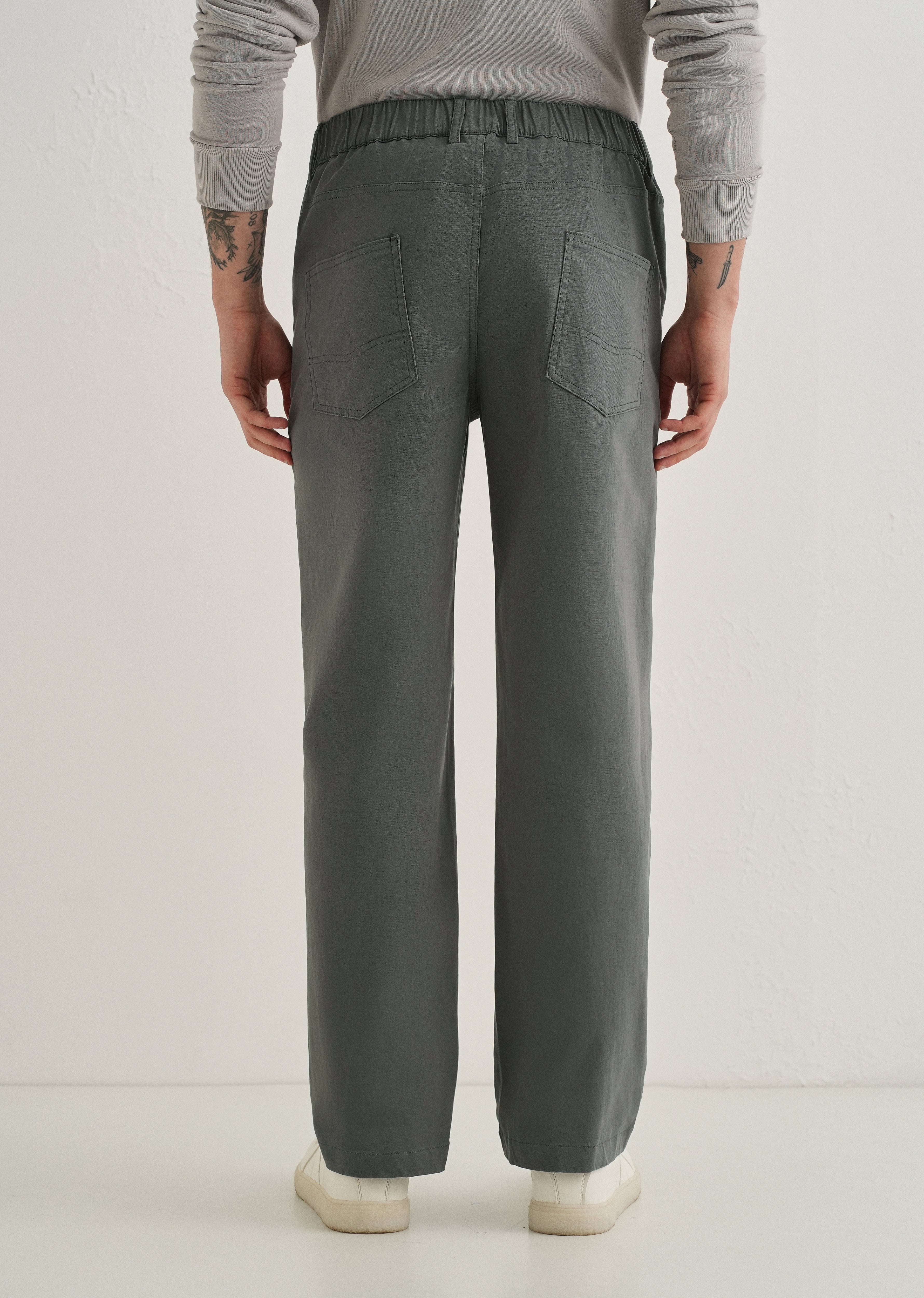 Grey Semi-Elasticated Cotton Trouser