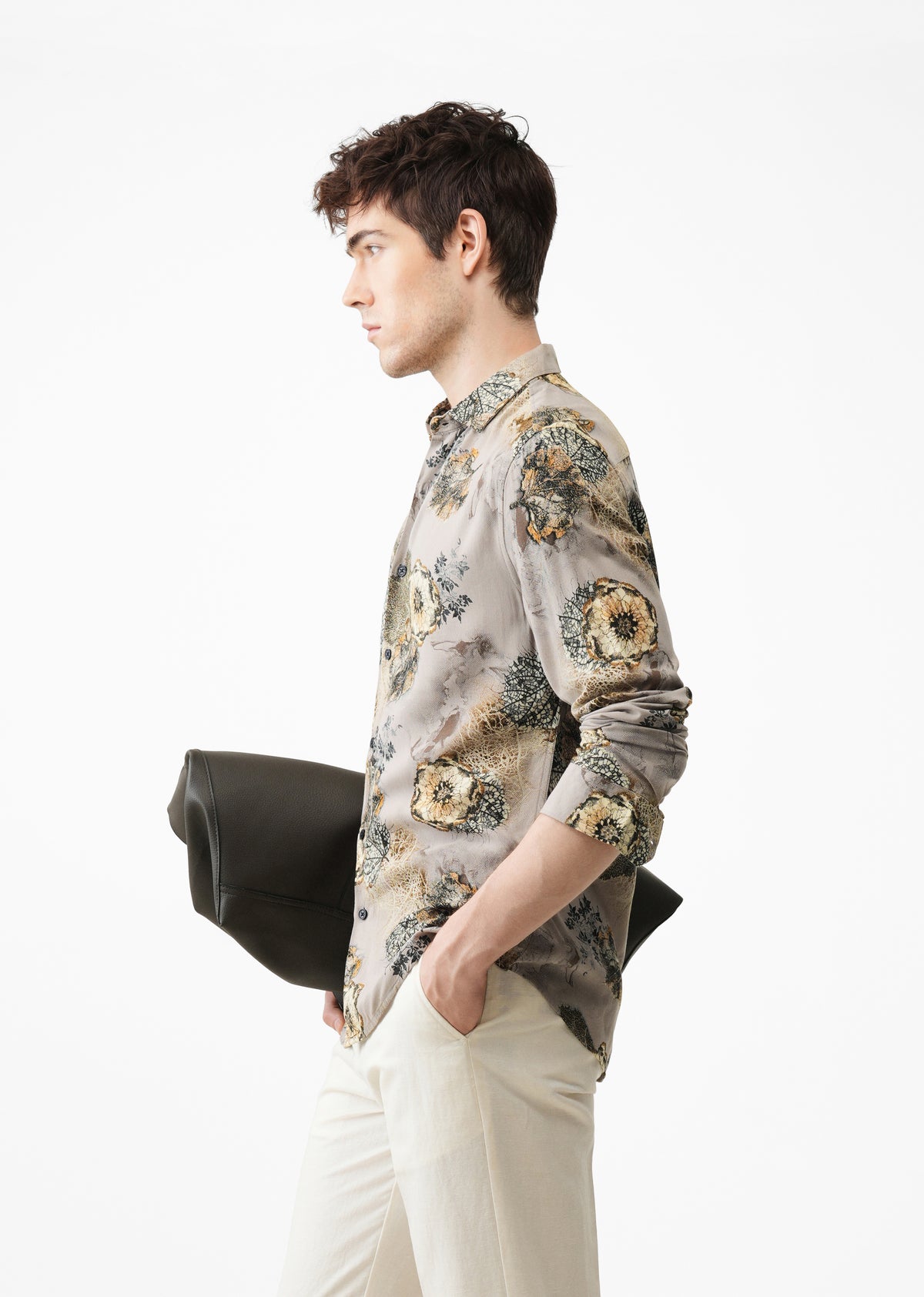 Grey Flora Printed Feather Shirt