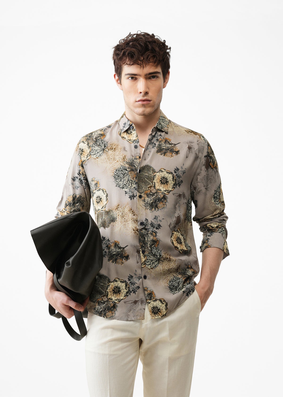 Grey Flora Printed Feather Shirt