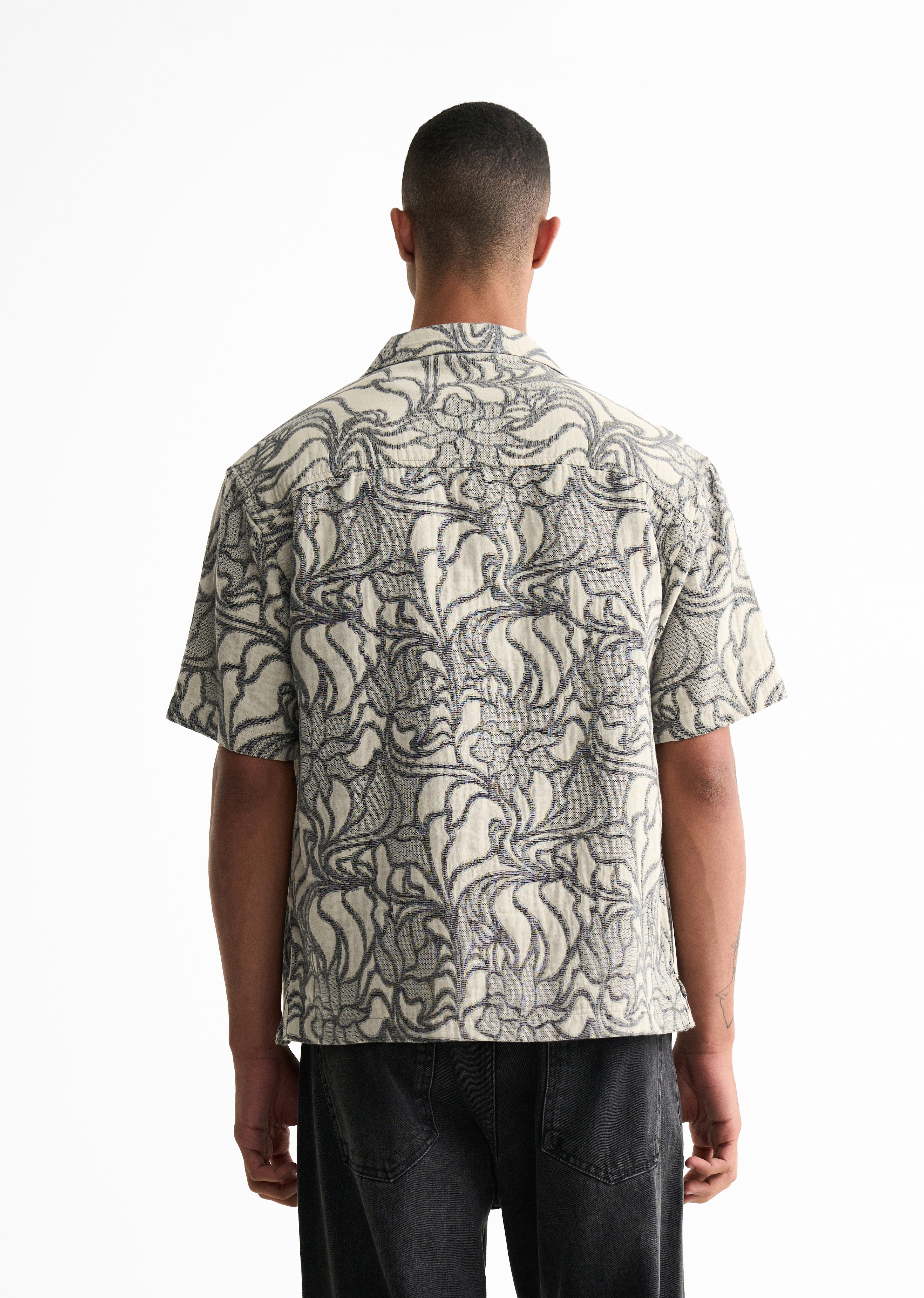 Grey Floral Jacquard Boxy Shirt