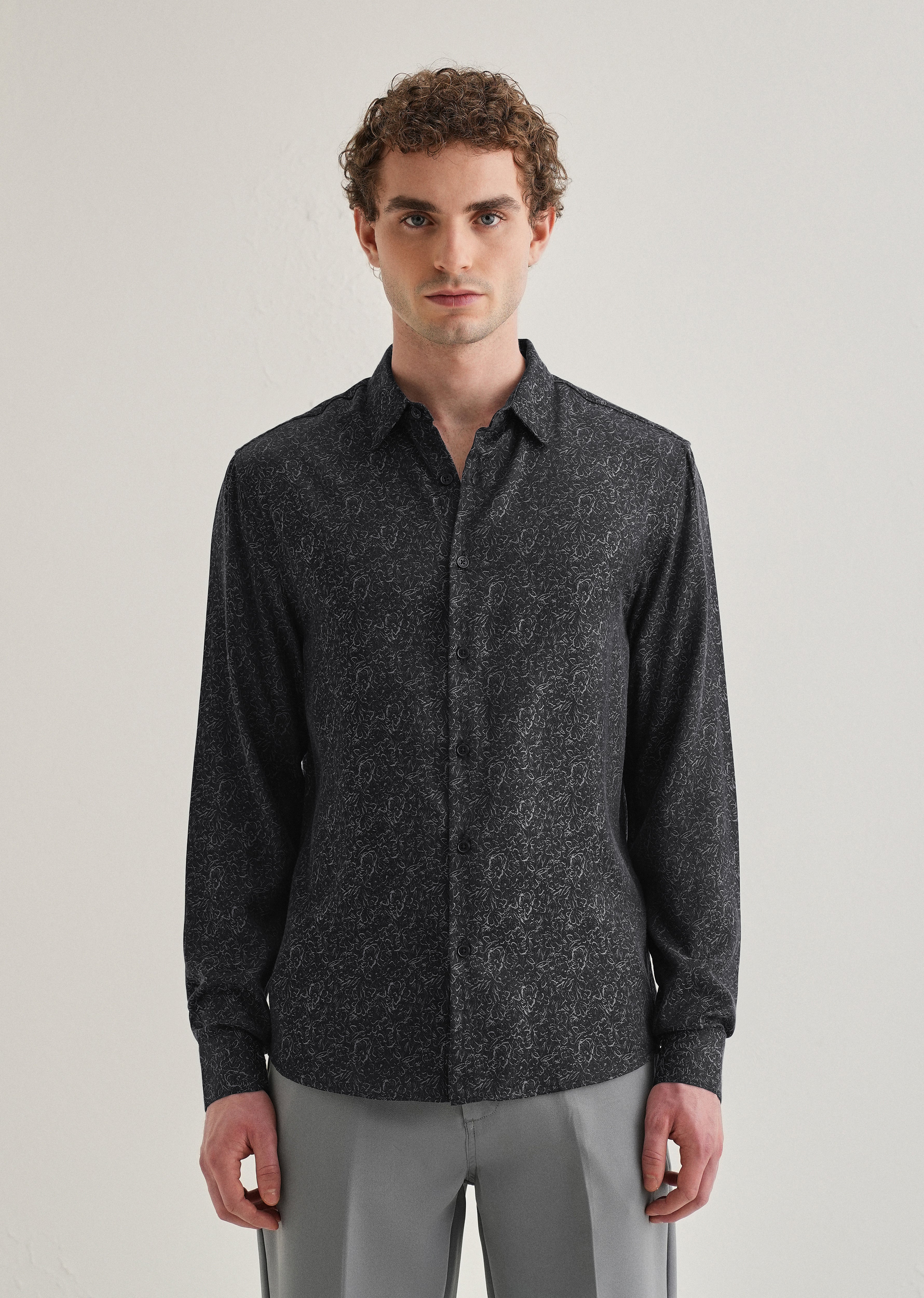 Grey Floral Jacquard Shirt