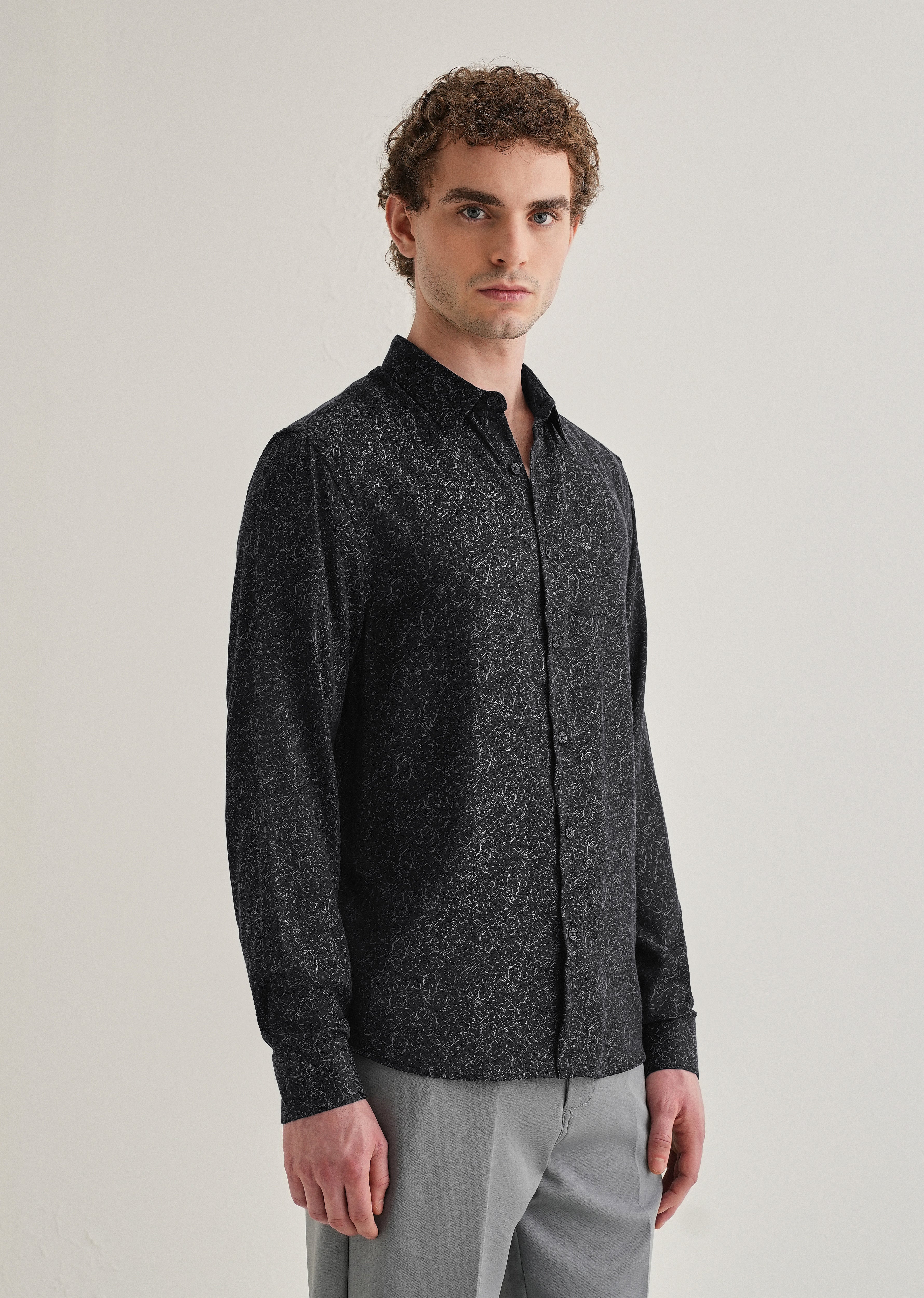 Grey Floral Jacquard Shirt