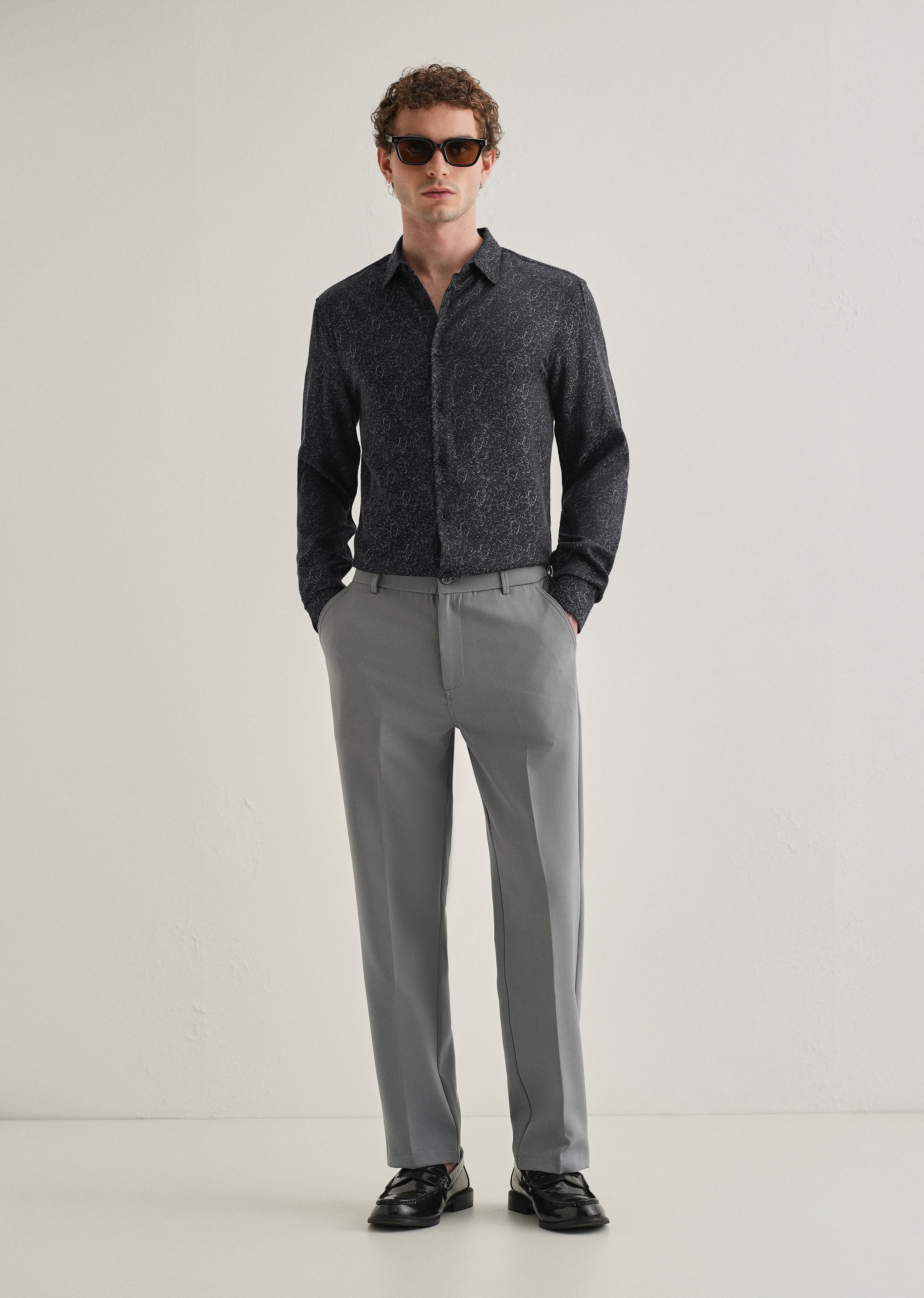 Grey Floral Jacquard Shirt