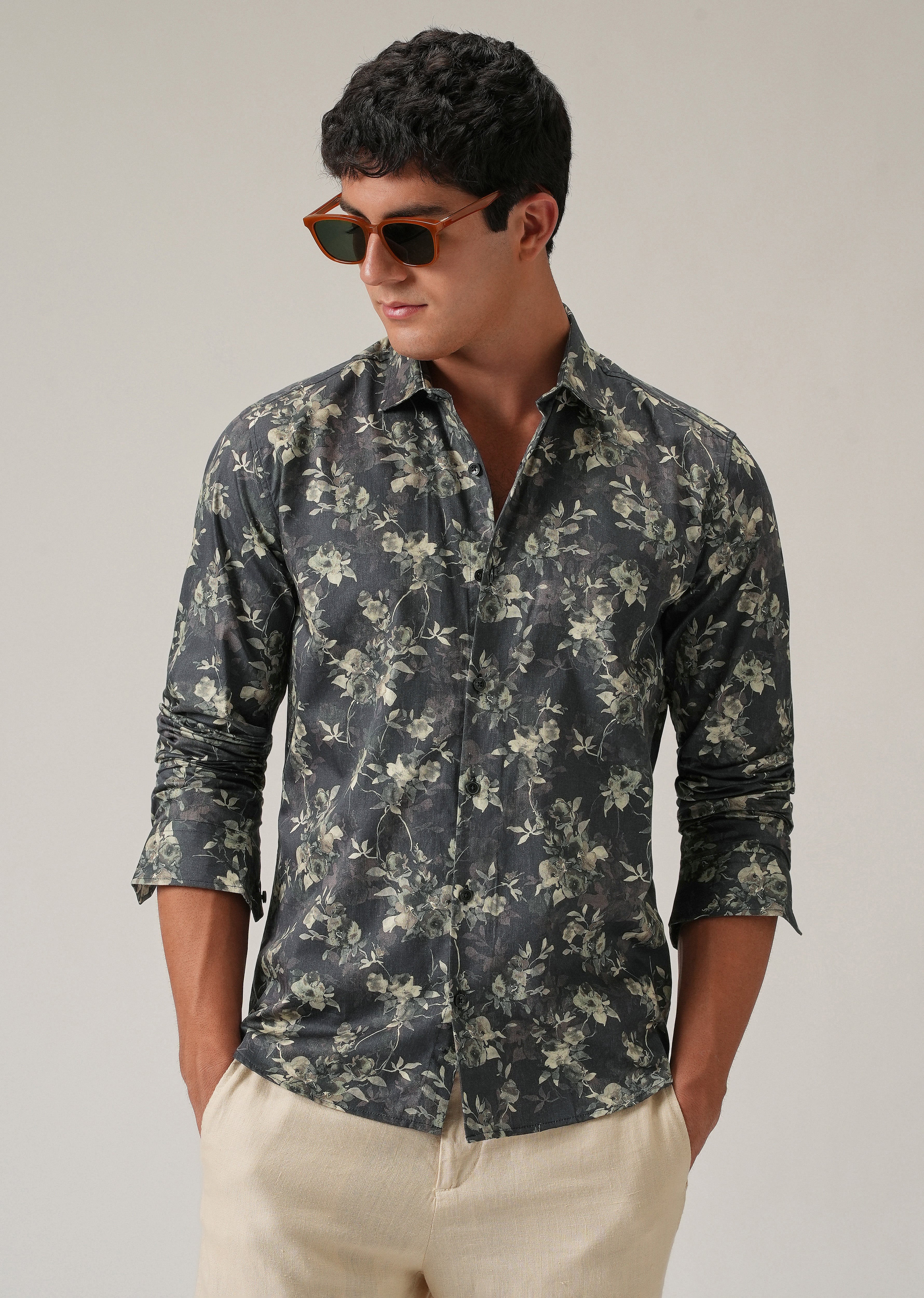 Grey Floral Print Shirt