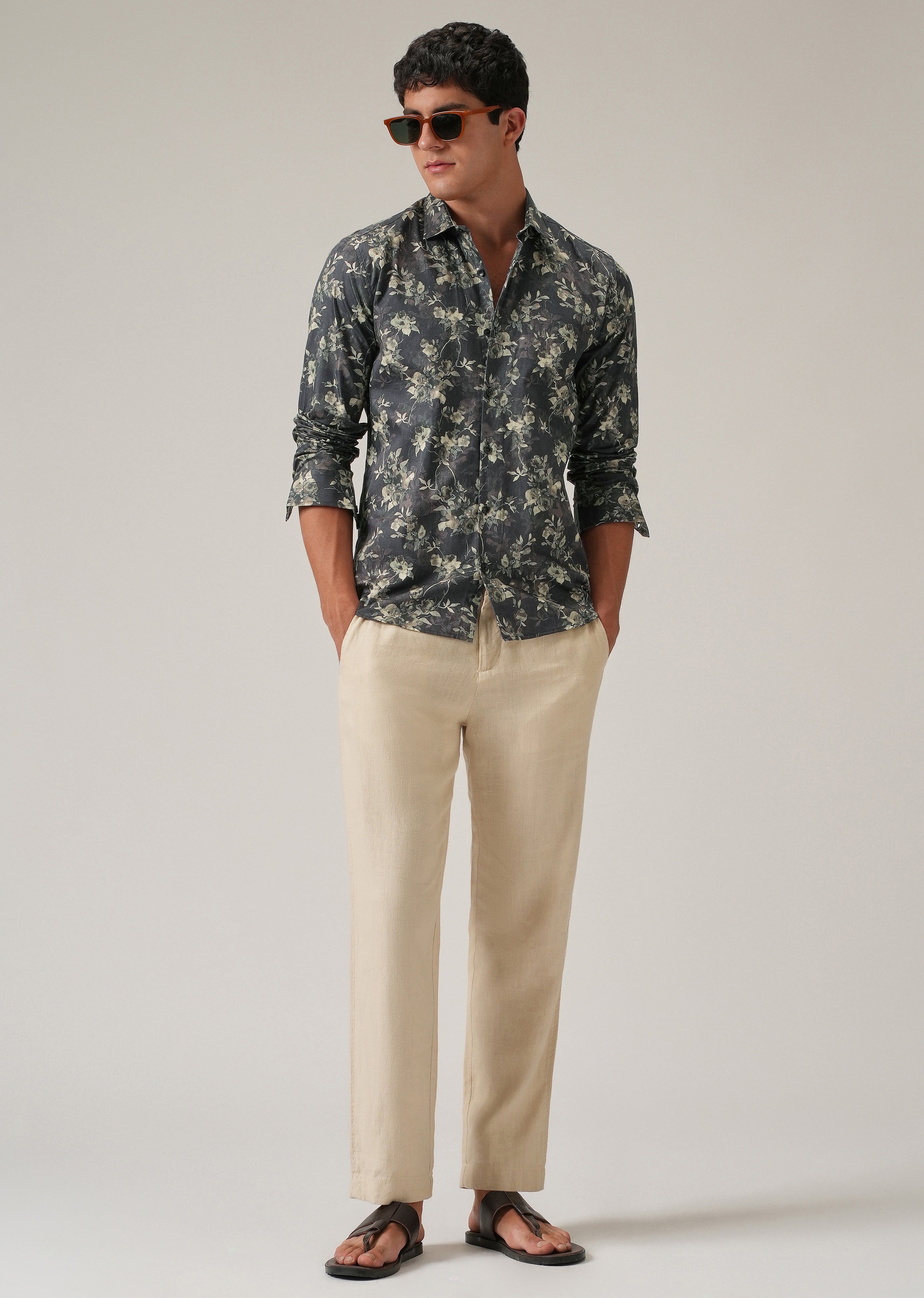 Grey Floral Print Shirt