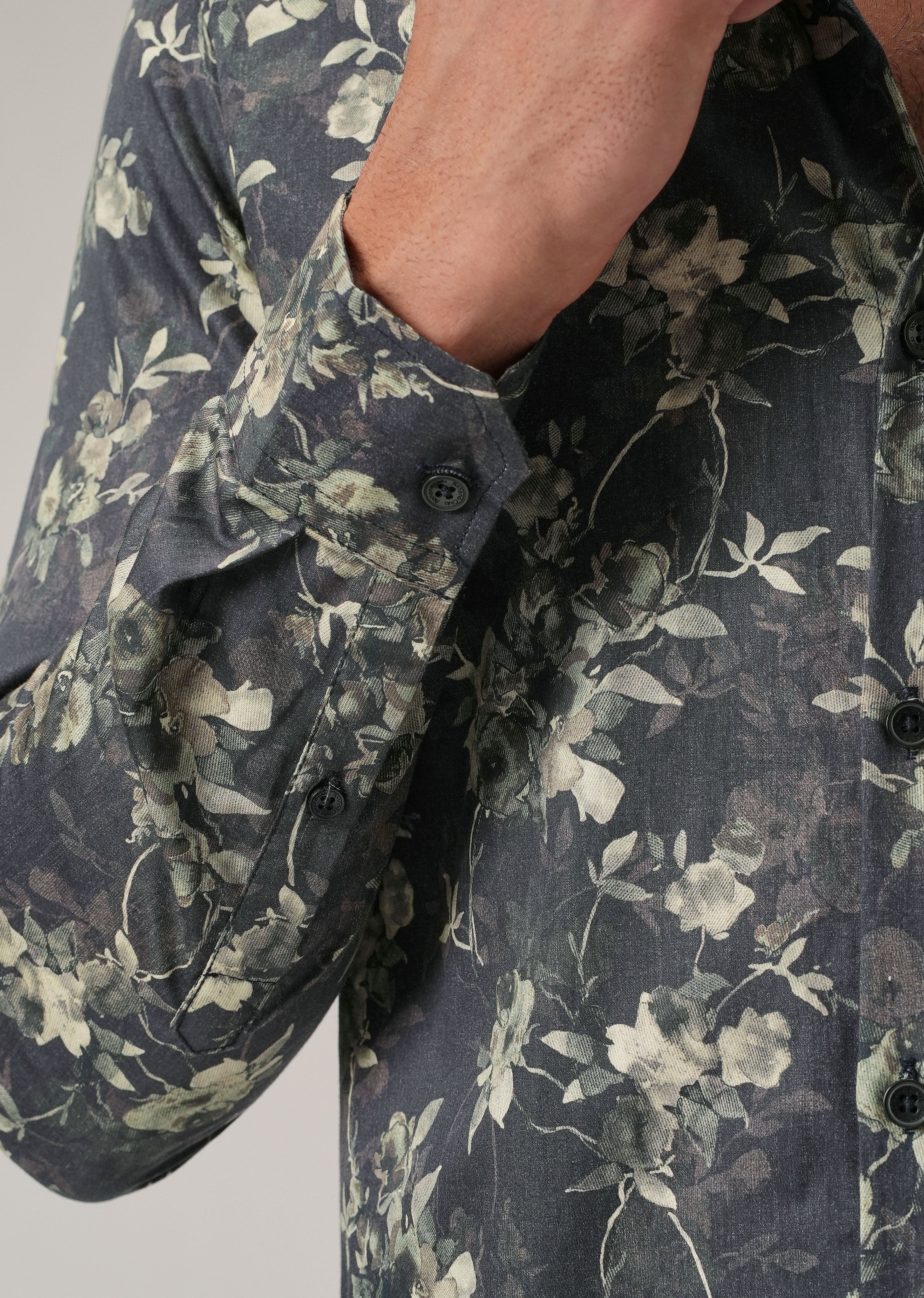 Grey Floral Print Shirt