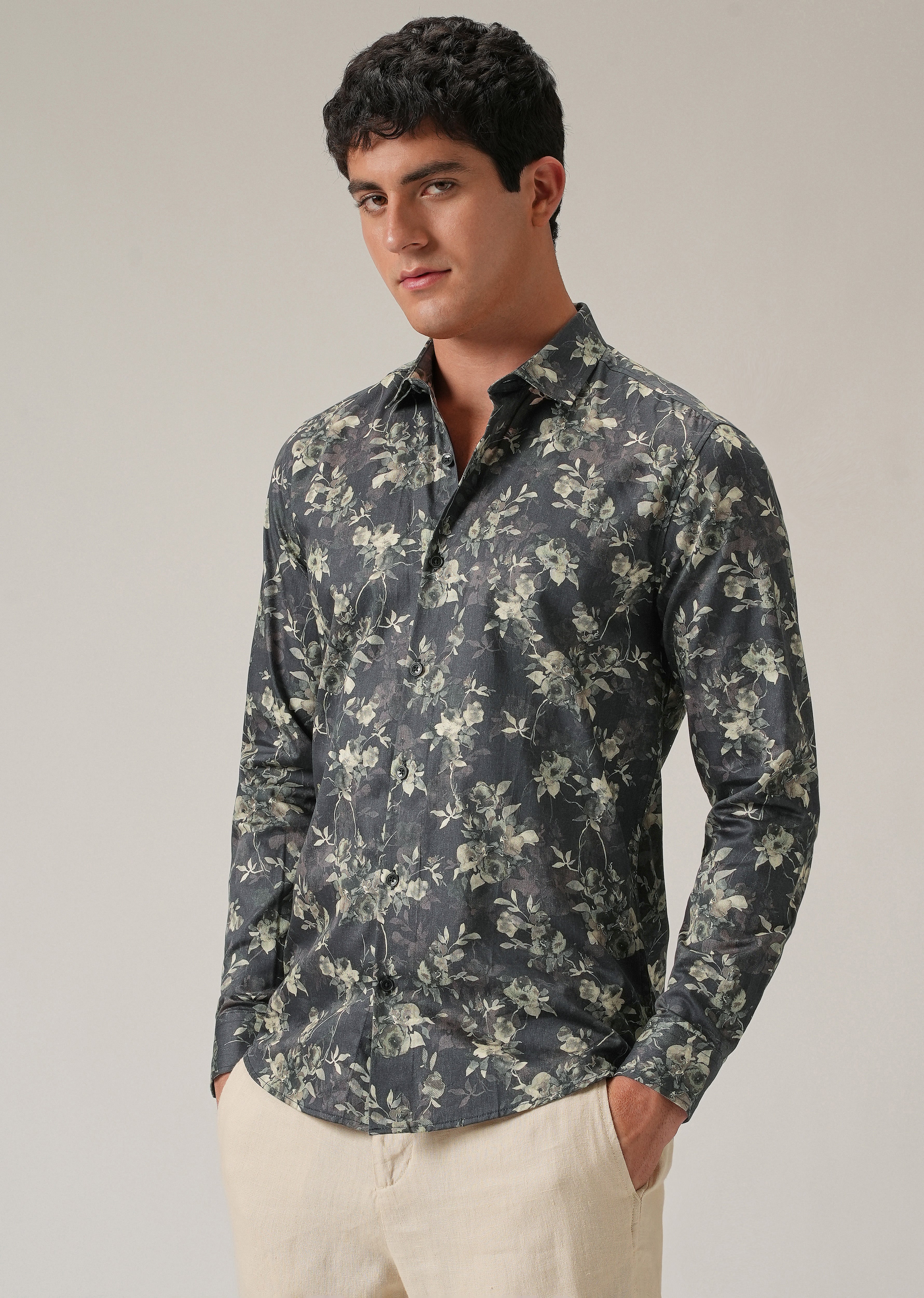 Grey Floral Print Shirt