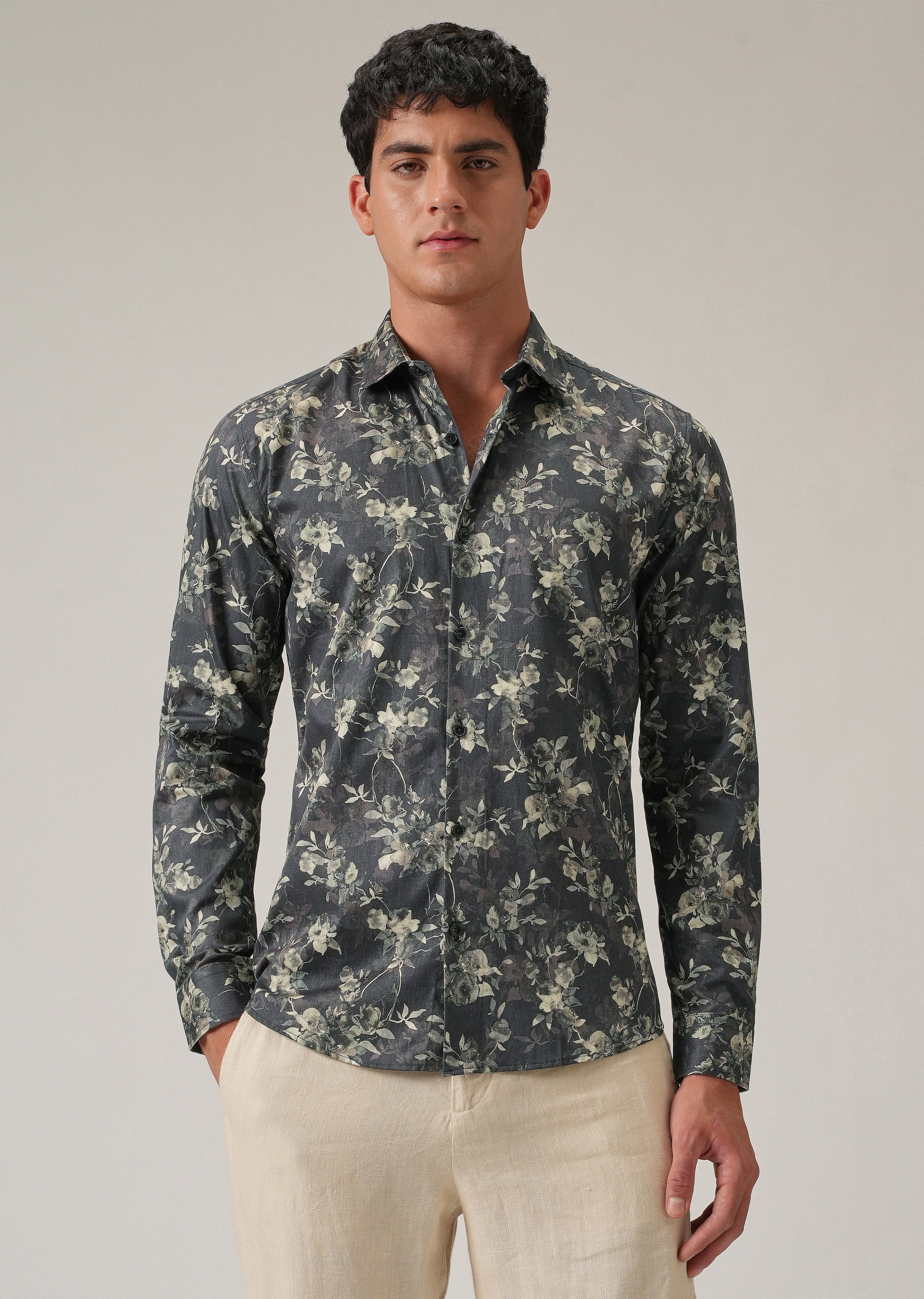 Grey Floral Print Shirt