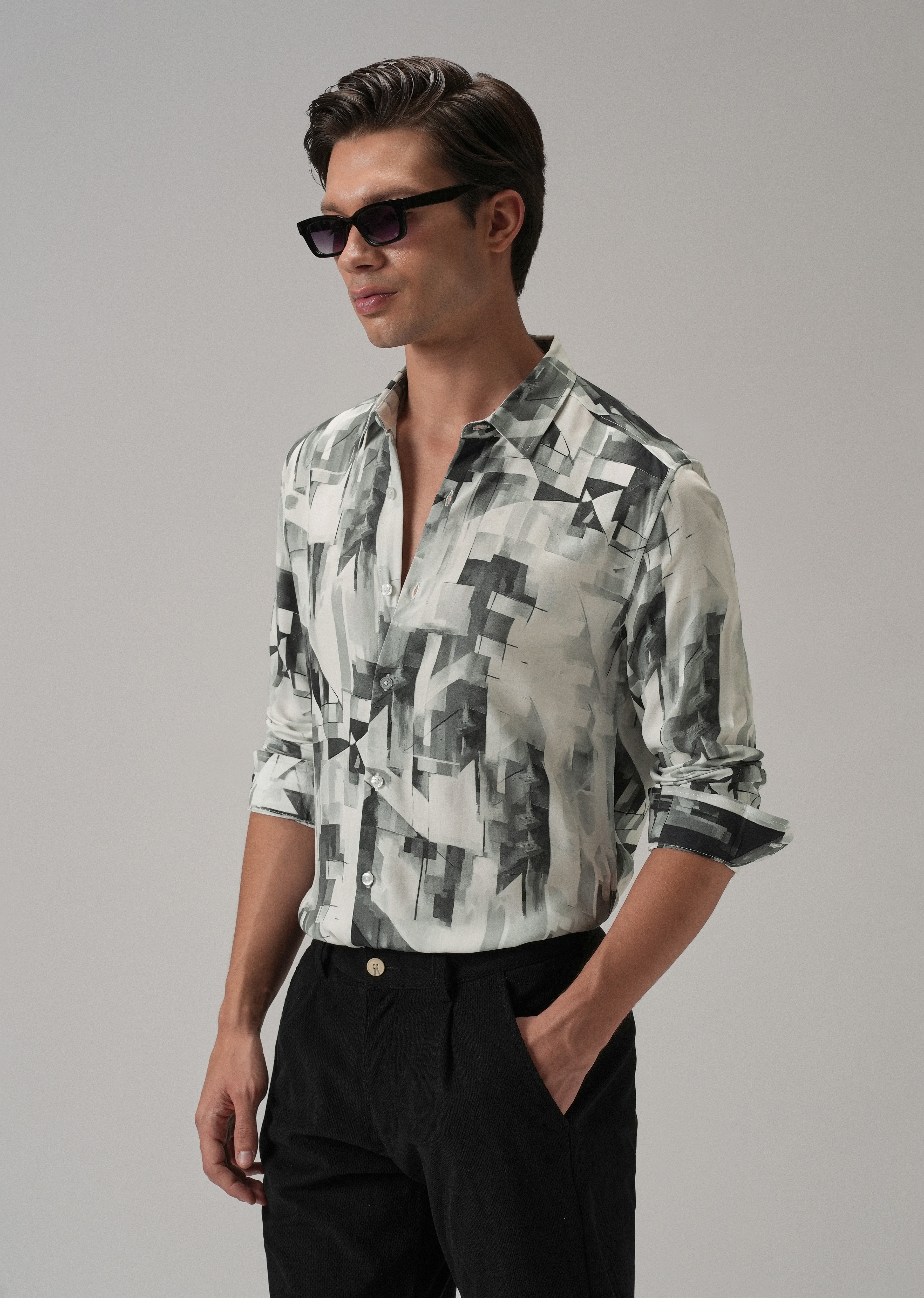 Grey Geometric Printed Shirt