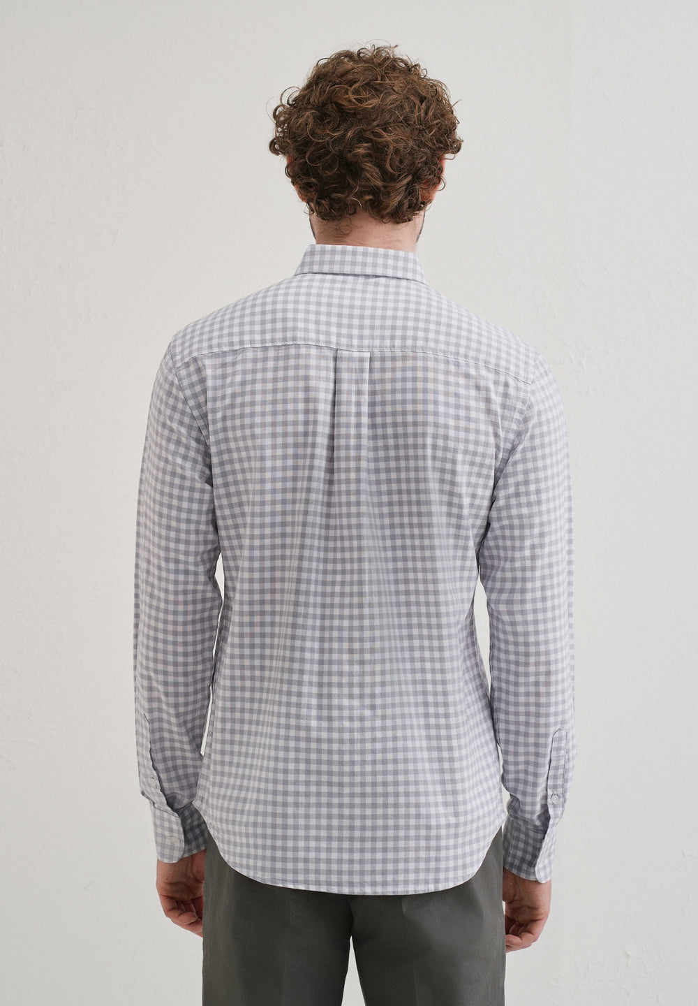 Grey Gingham Check Cotton Oxford Shirt
