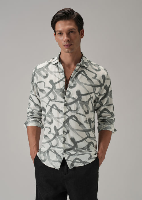 Grey Graffiti Printed Shirt