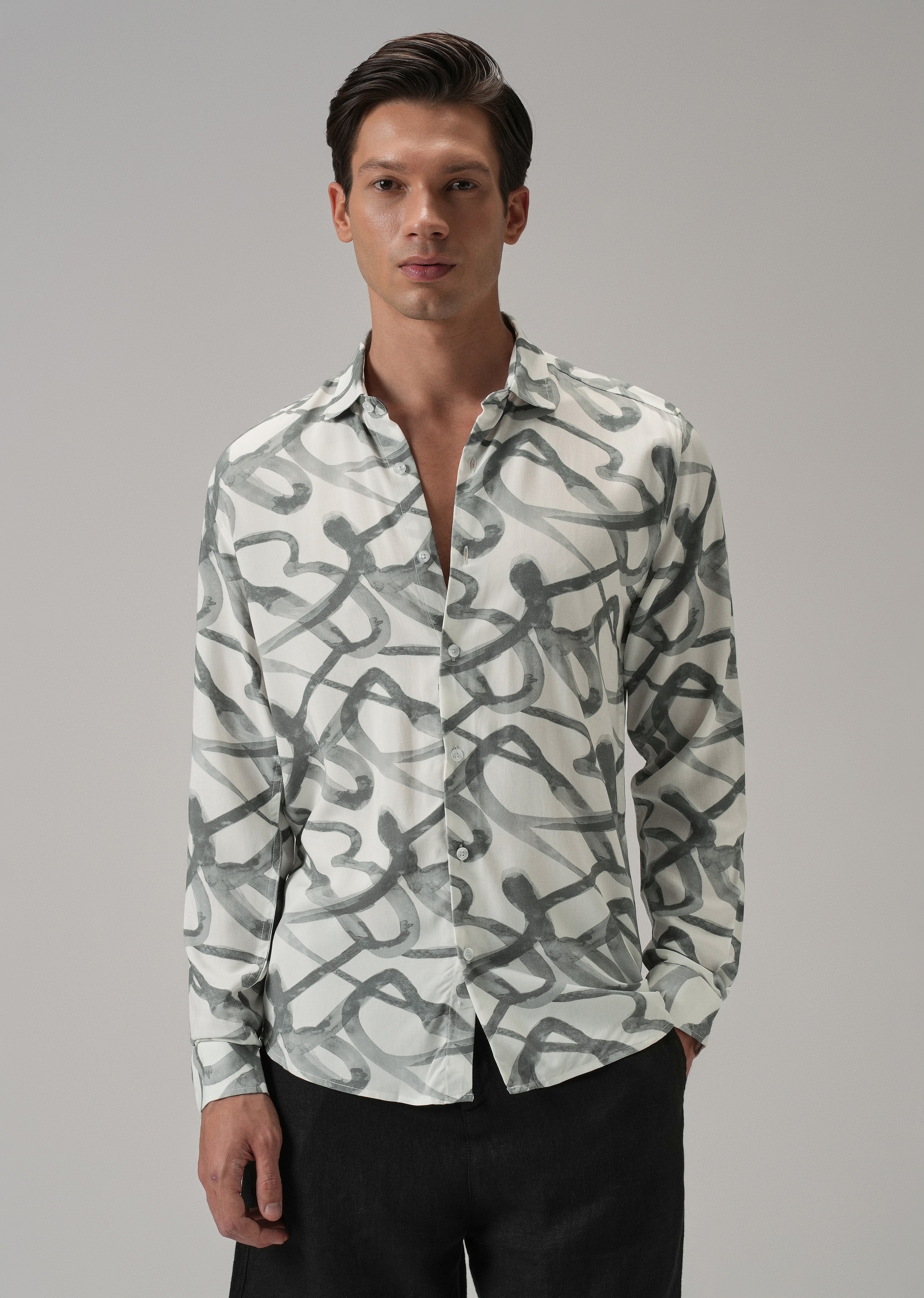 Grey Graffiti Printed Shirt