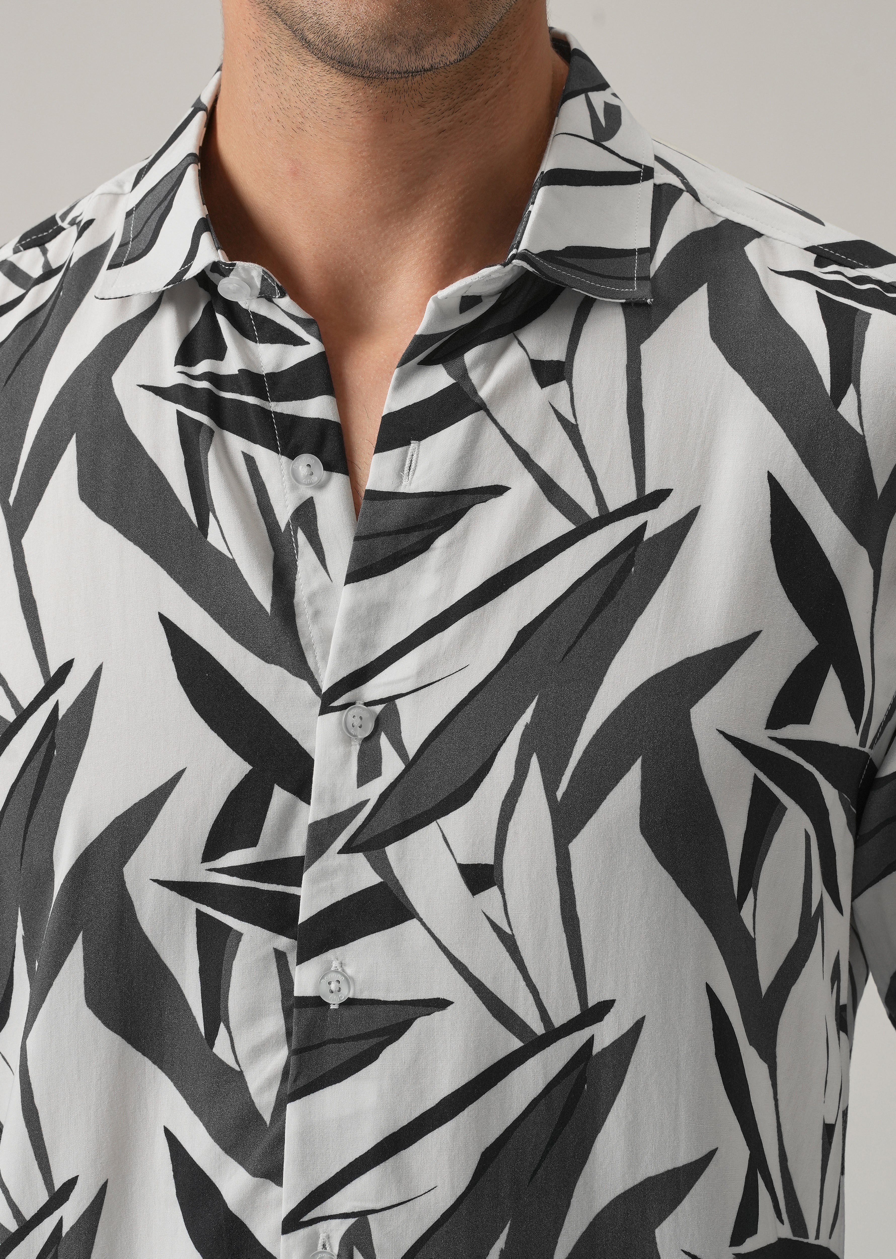 Grey Graphic Leaf Printed Shirt
