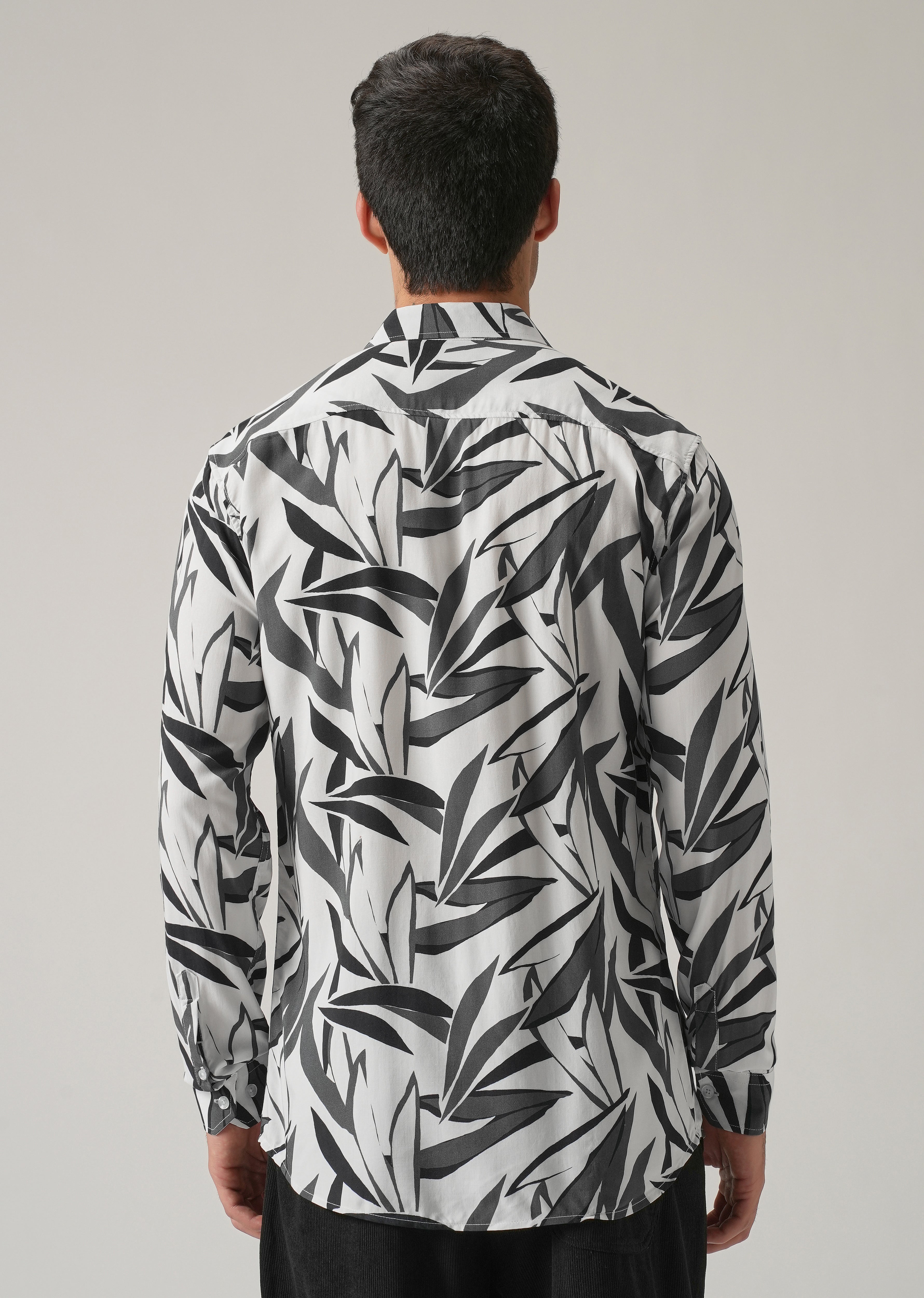 Grey Graphic Leaf Printed Shirt
