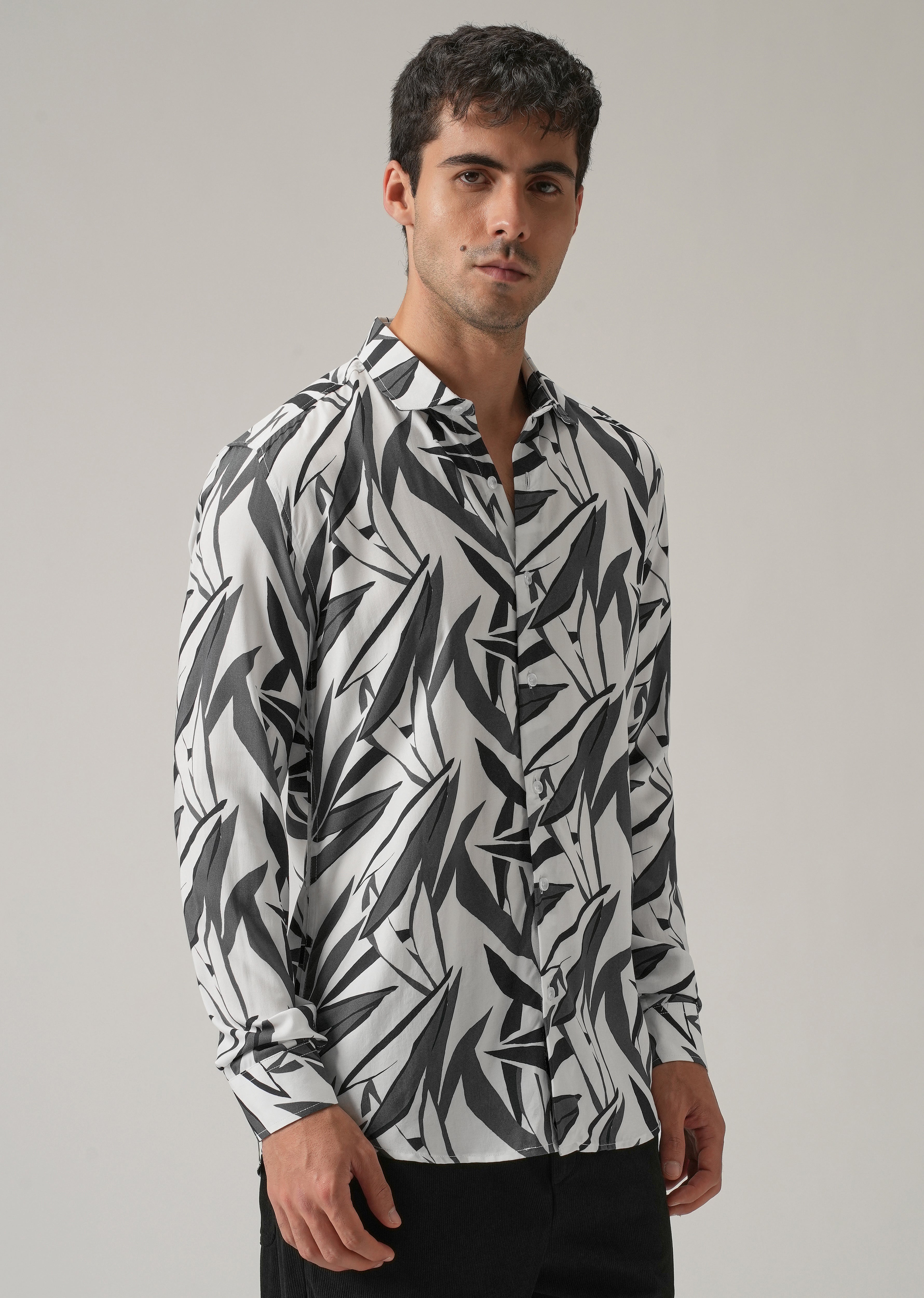 Grey Graphic Leaf Printed Shirt