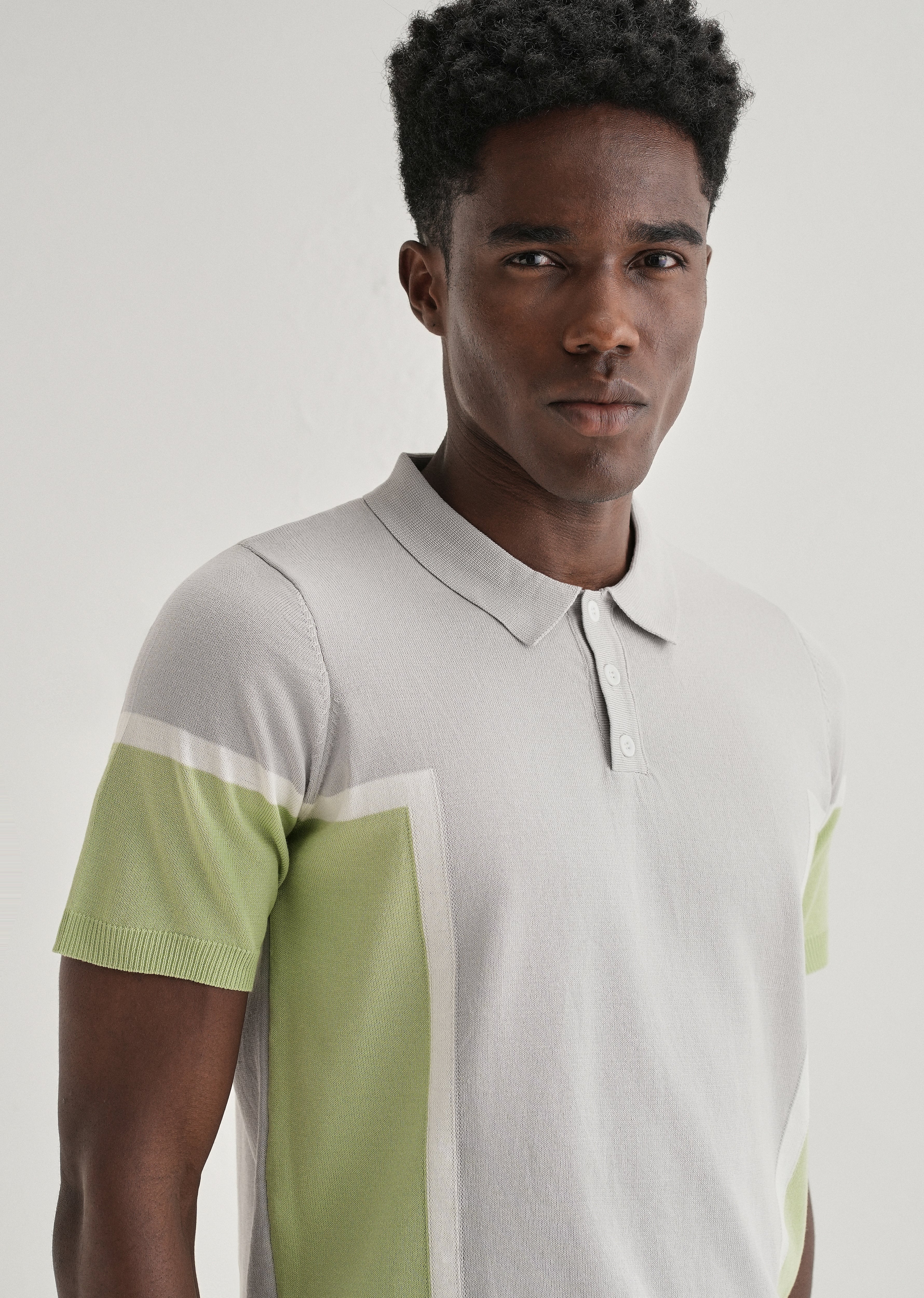 Grey Green Colourblock Polo T-shirt
