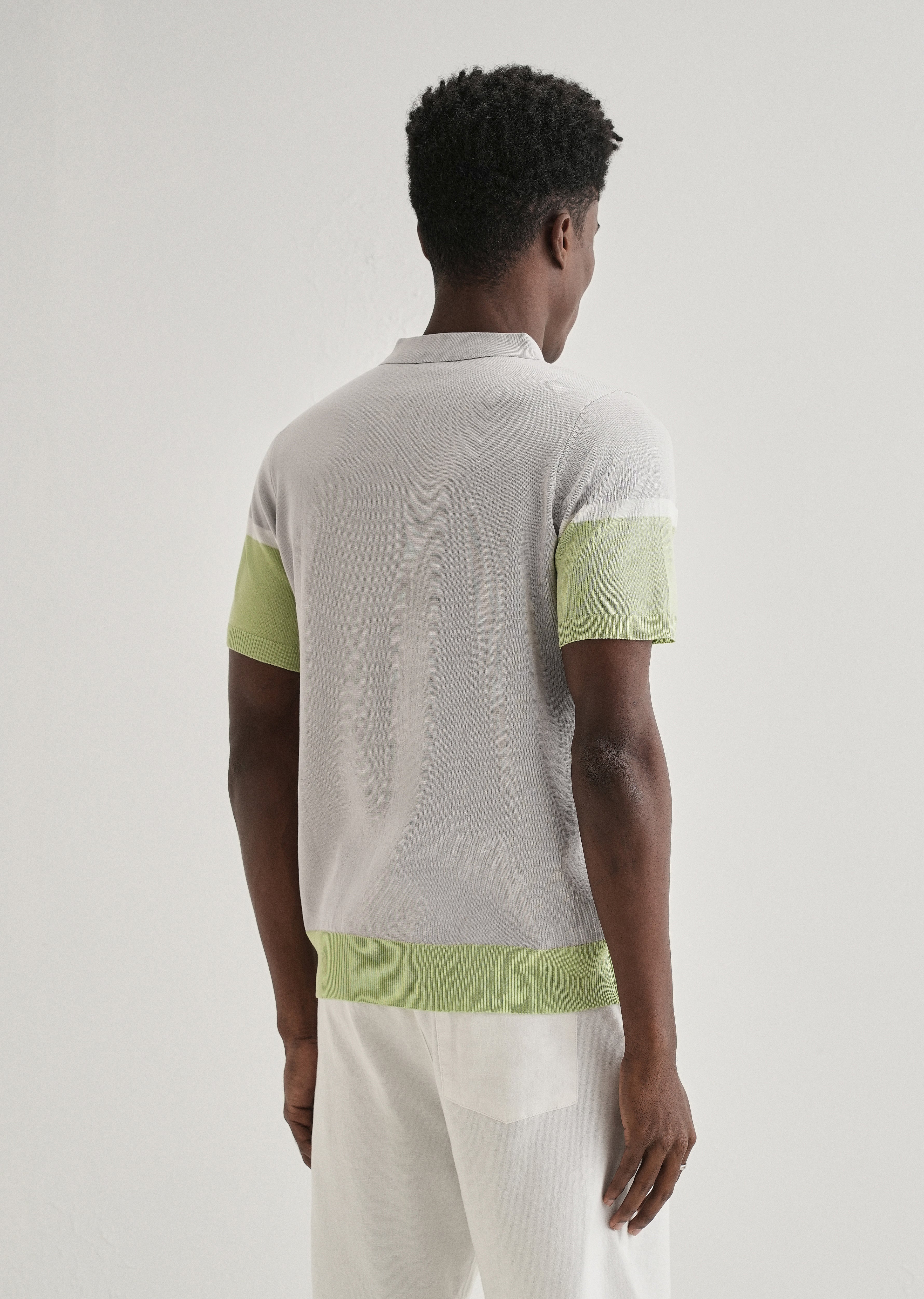 Grey Green Colourblock Polo T-shirt