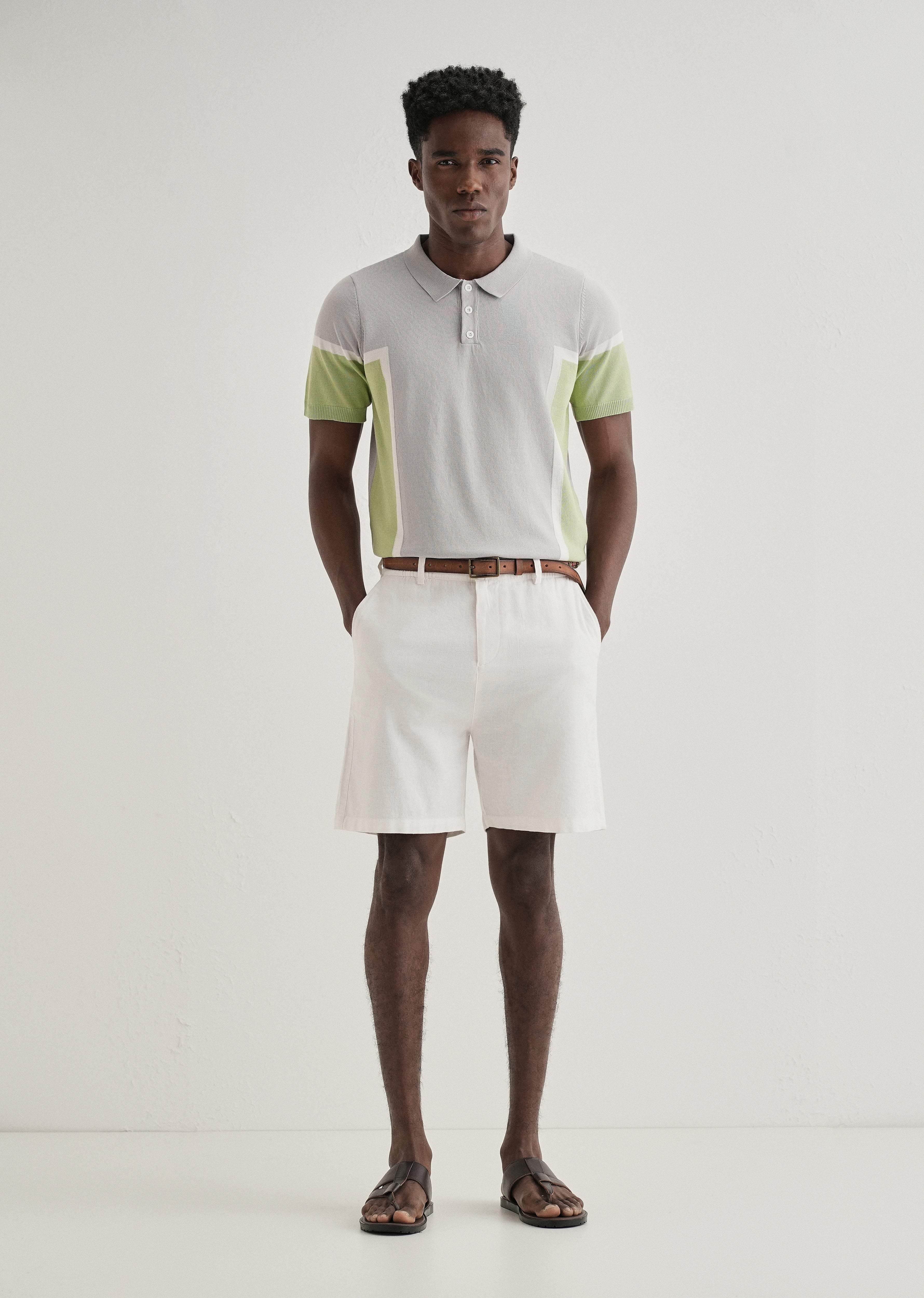 Grey Green Colourblock Polo T-shirt