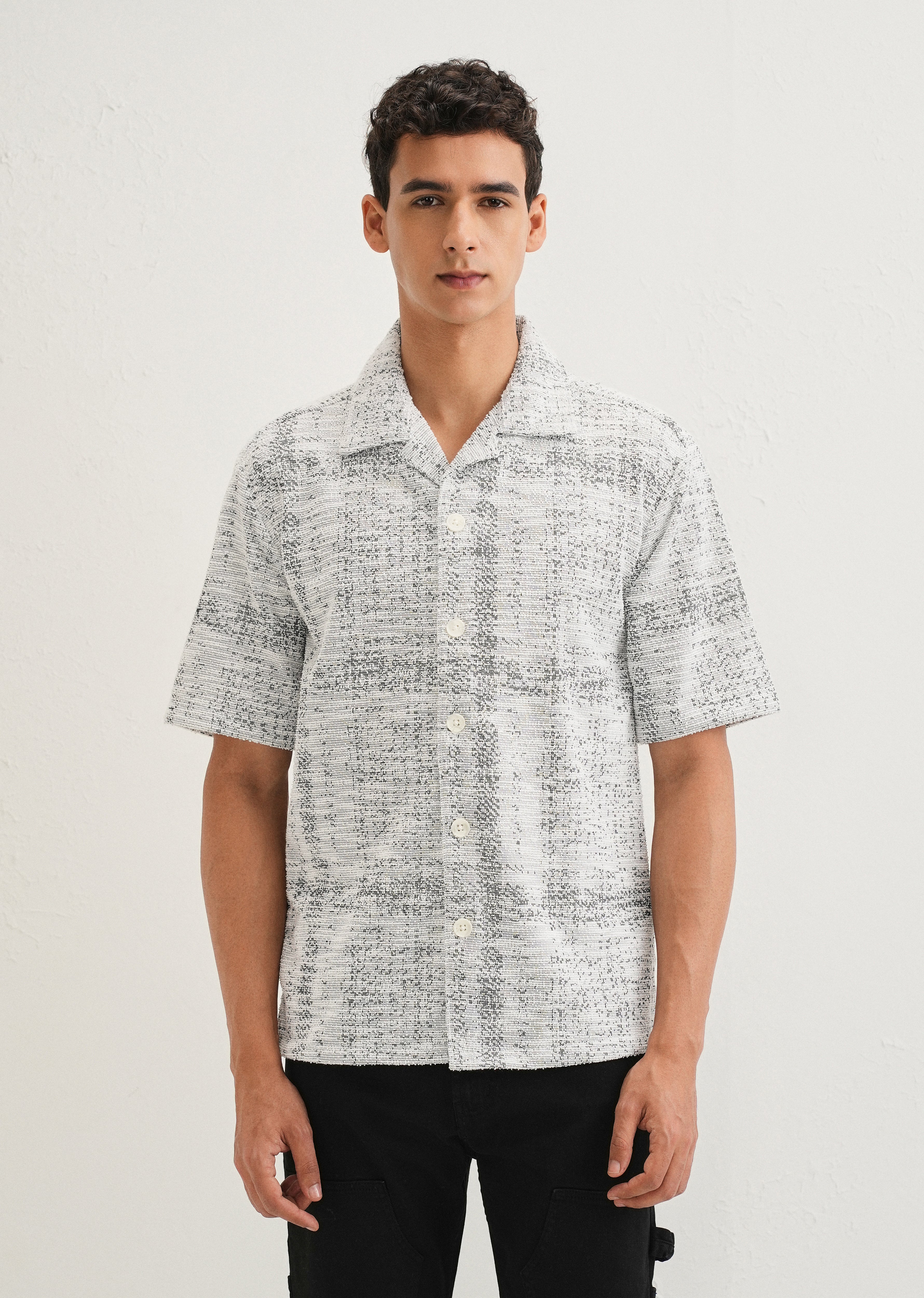 Grey Jacquard Knitted Shirt