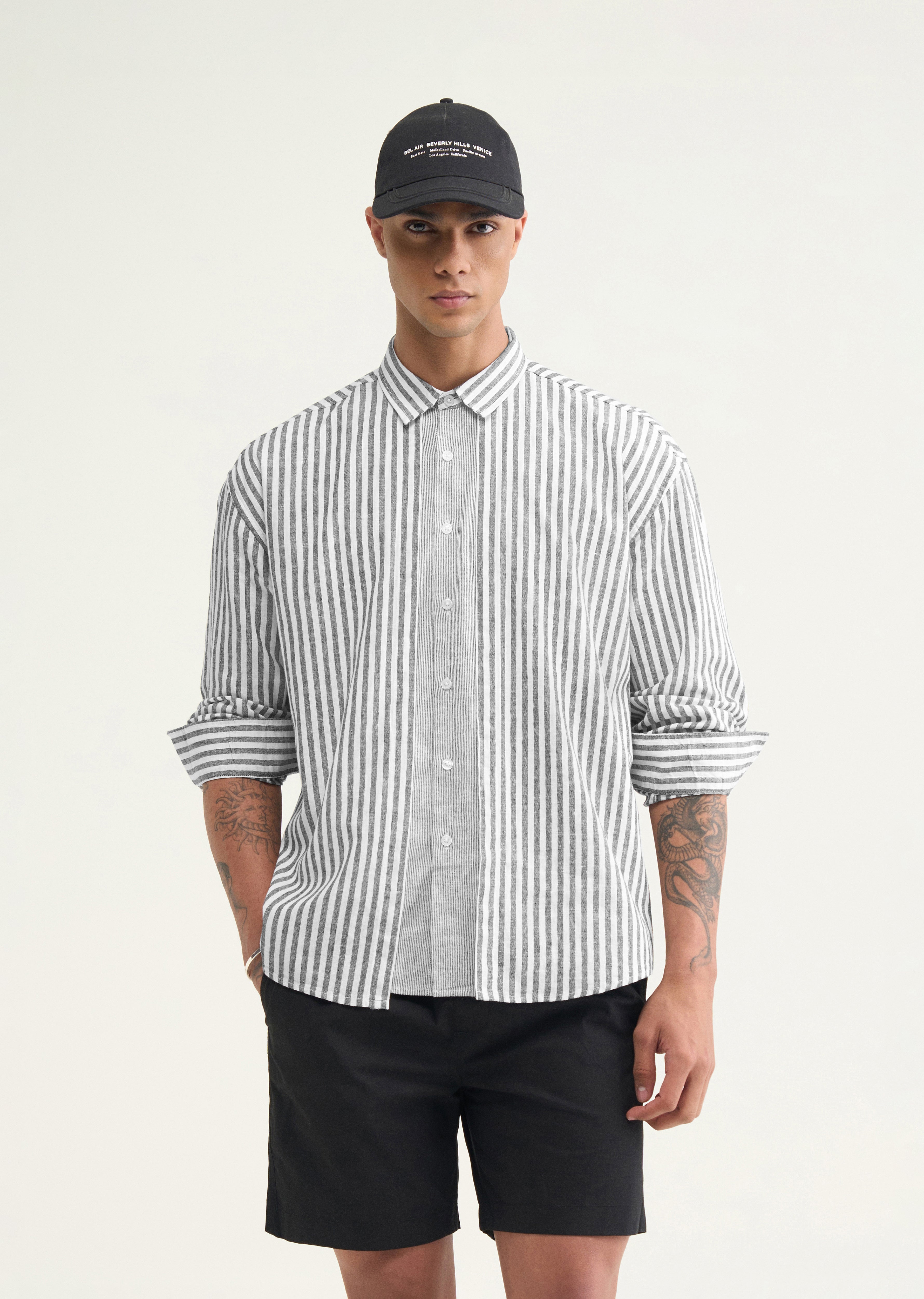 Grey Layered Look Stripe Shirt