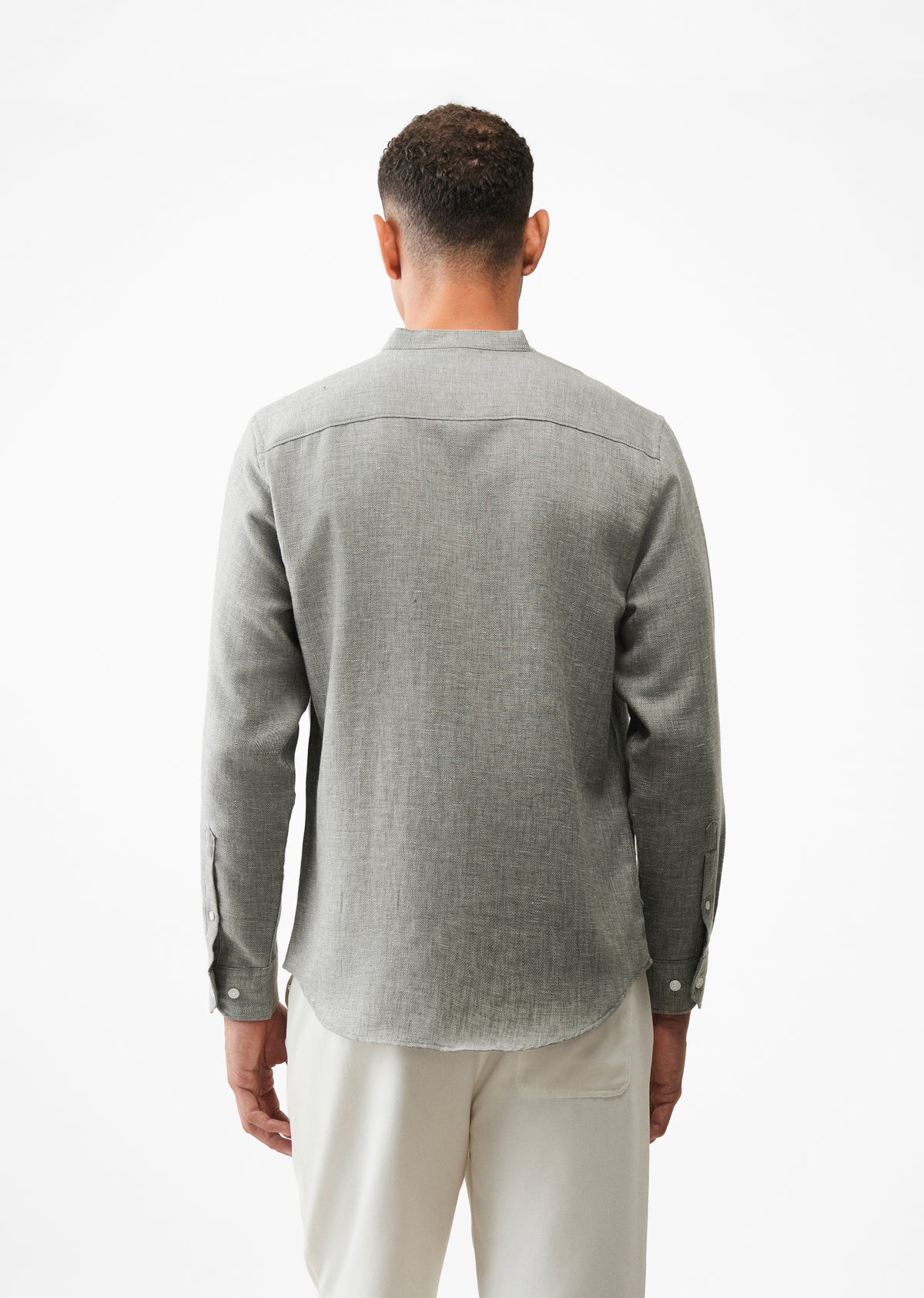 Grey Mandarin Collar Regular Fit Shirt