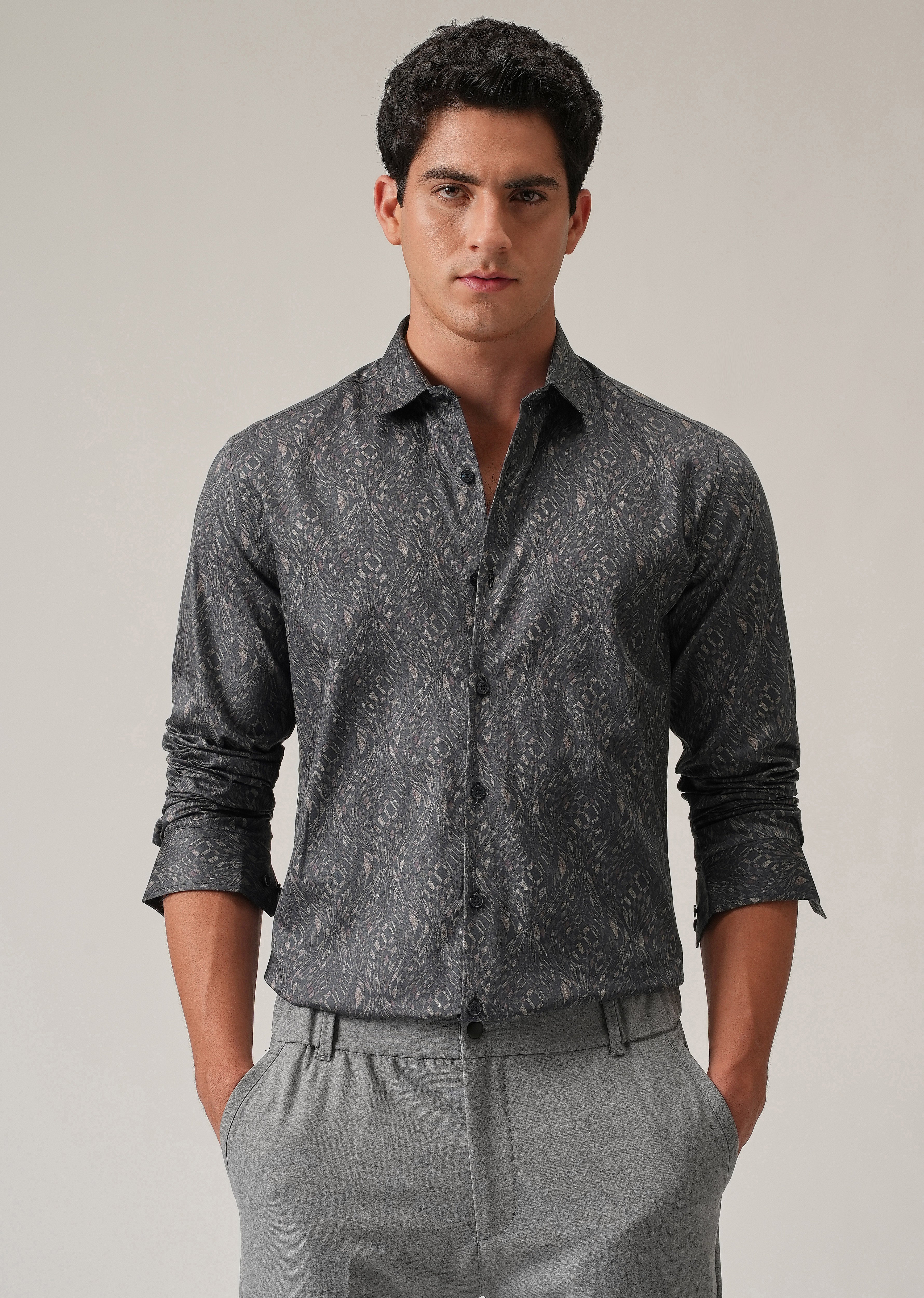 Grey Optical Print Shirt
