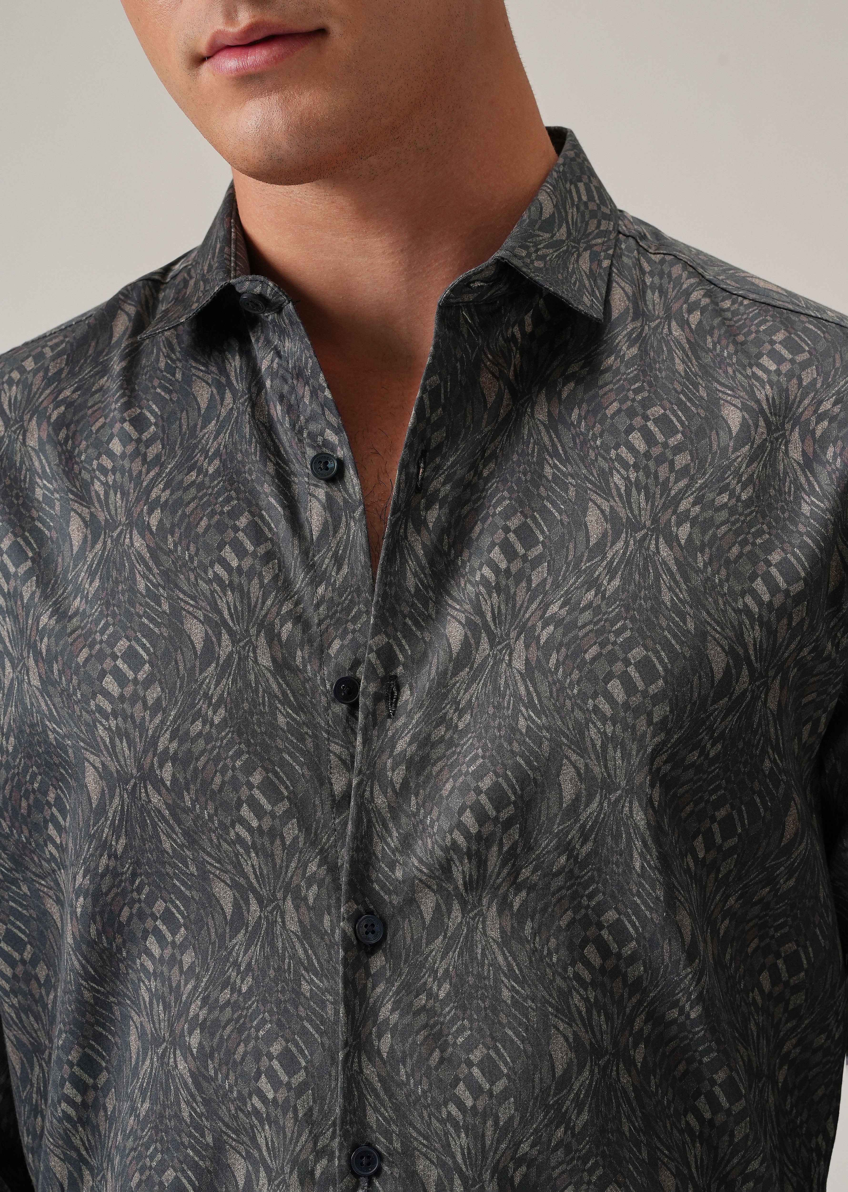Grey Optical Print Shirt