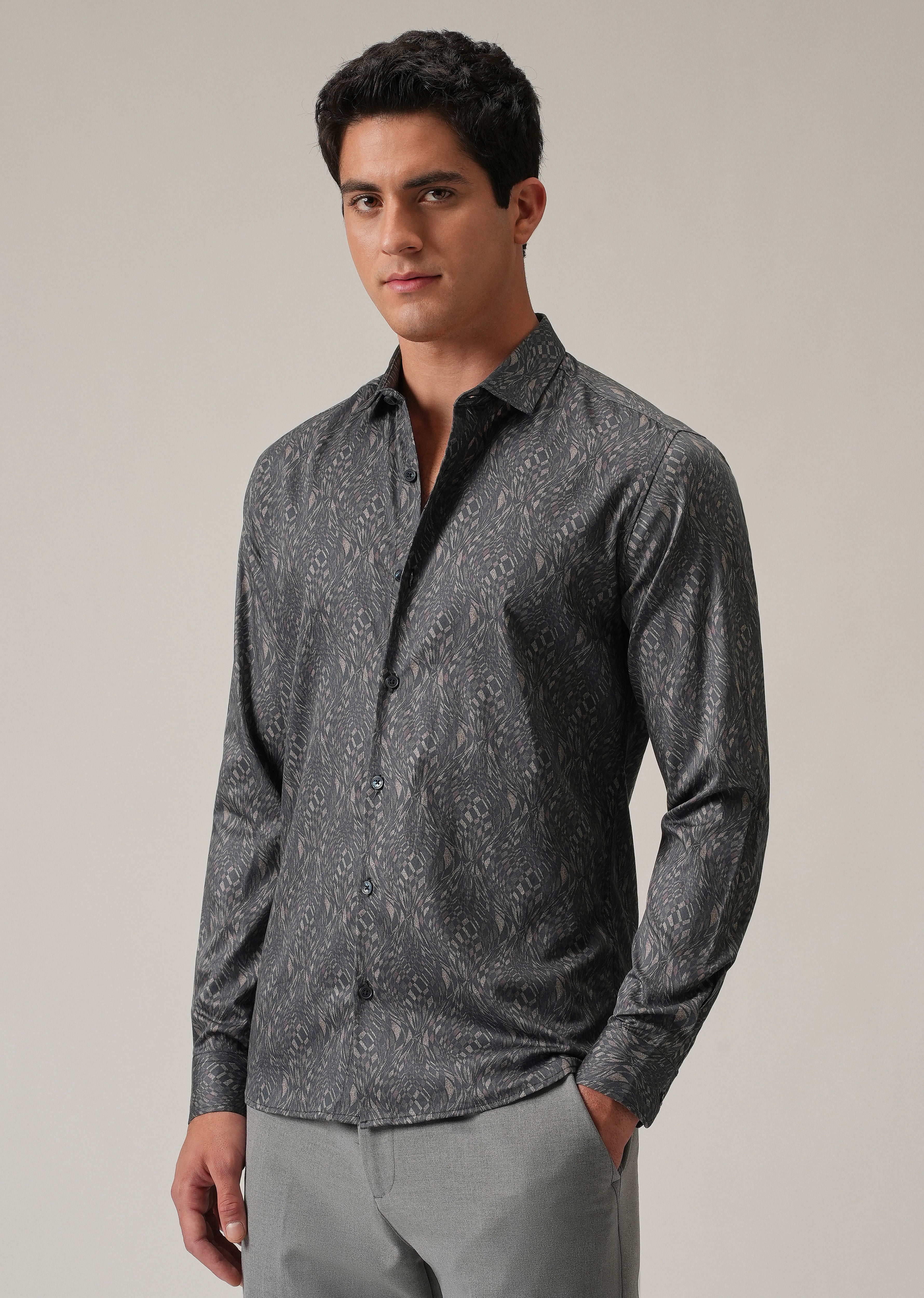 Grey Optical Print Shirt