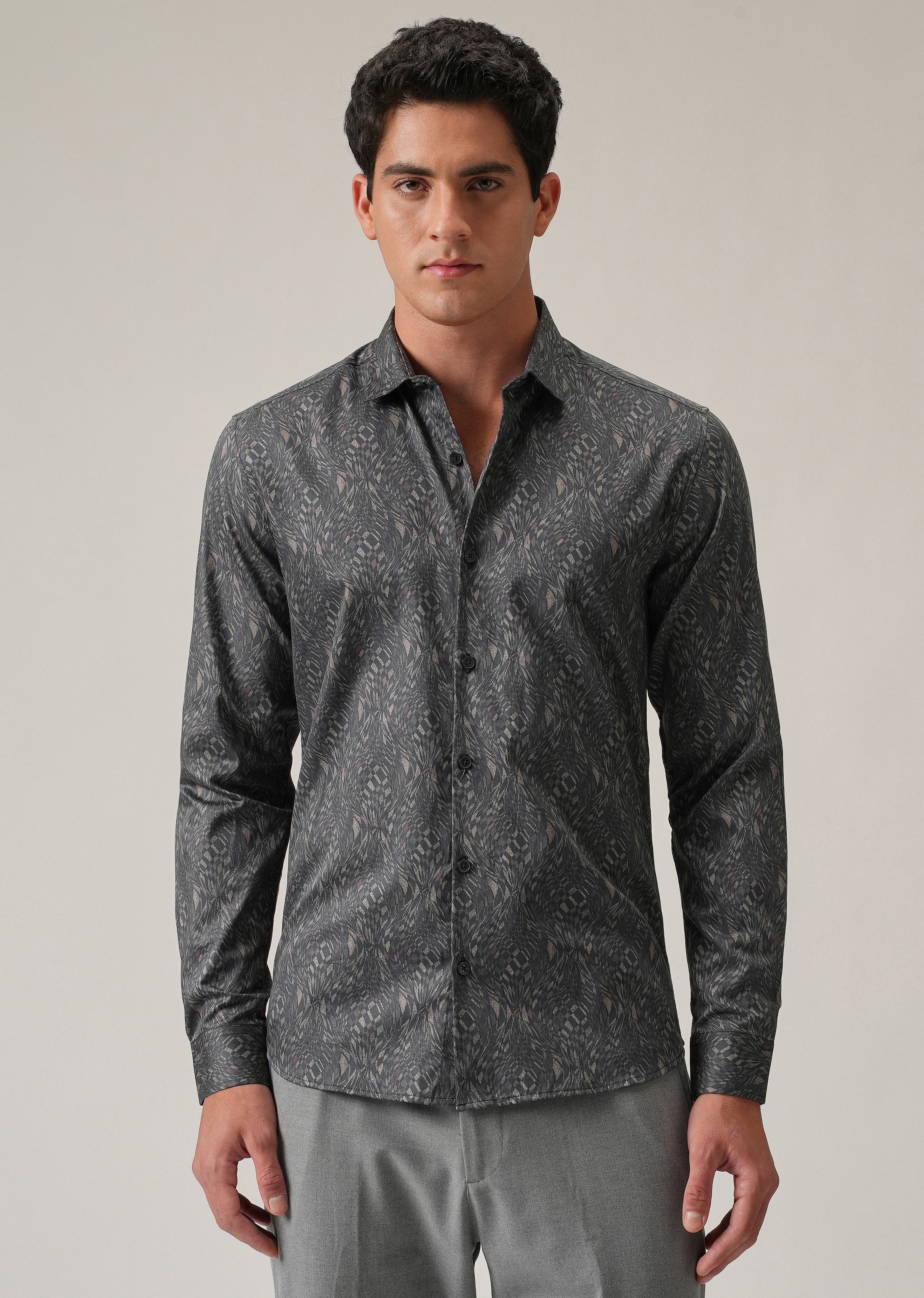 Grey Optical Print Shirt