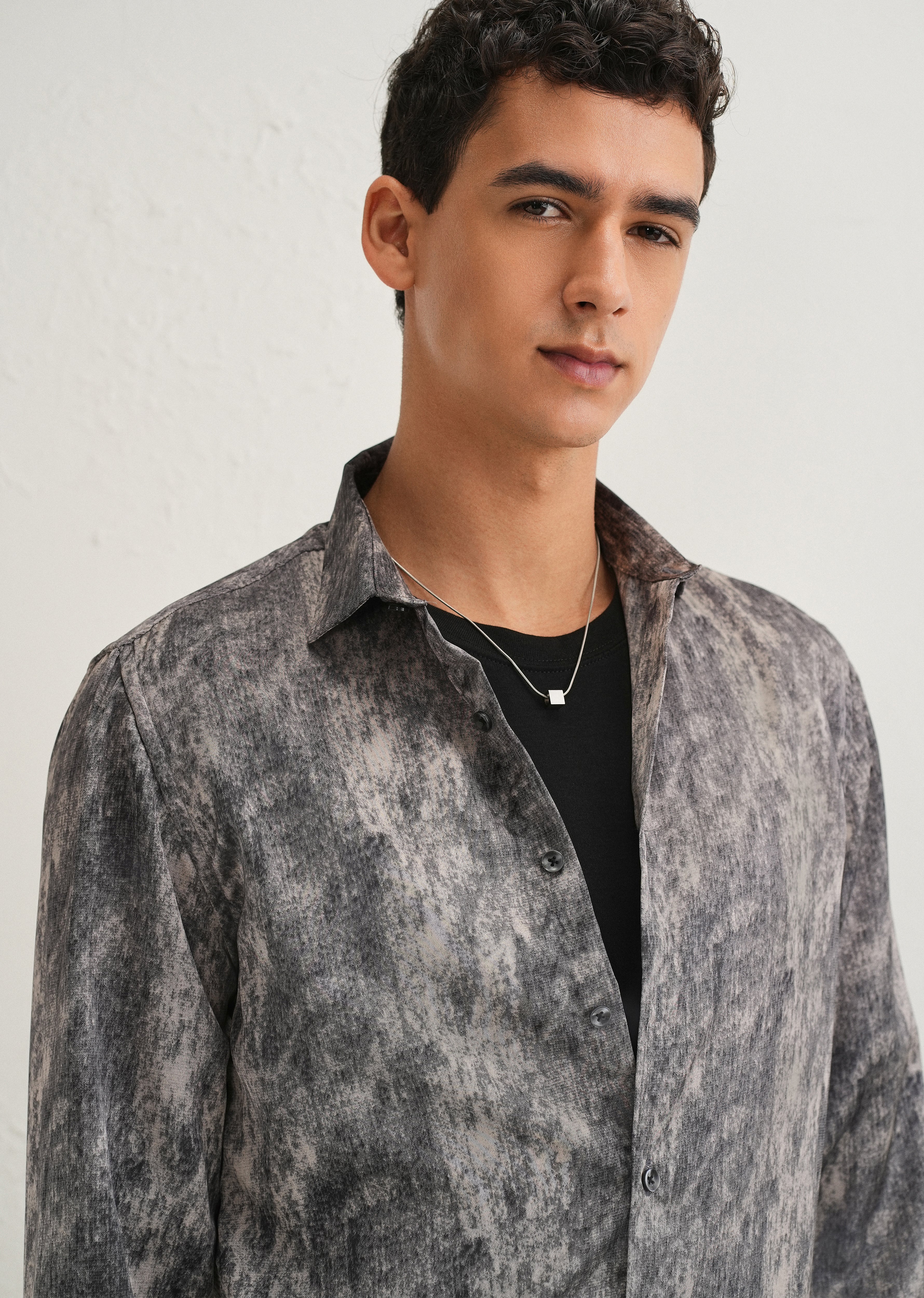 Grey Pink Fade Abstract Printed Shirt